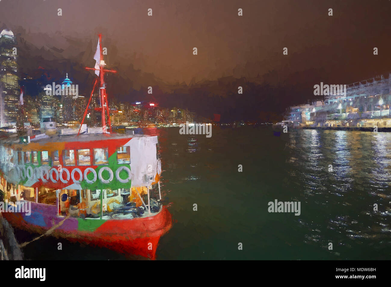 A ferry at Victoria Harbour in Hong Kong at night Stock Photo - Alamy