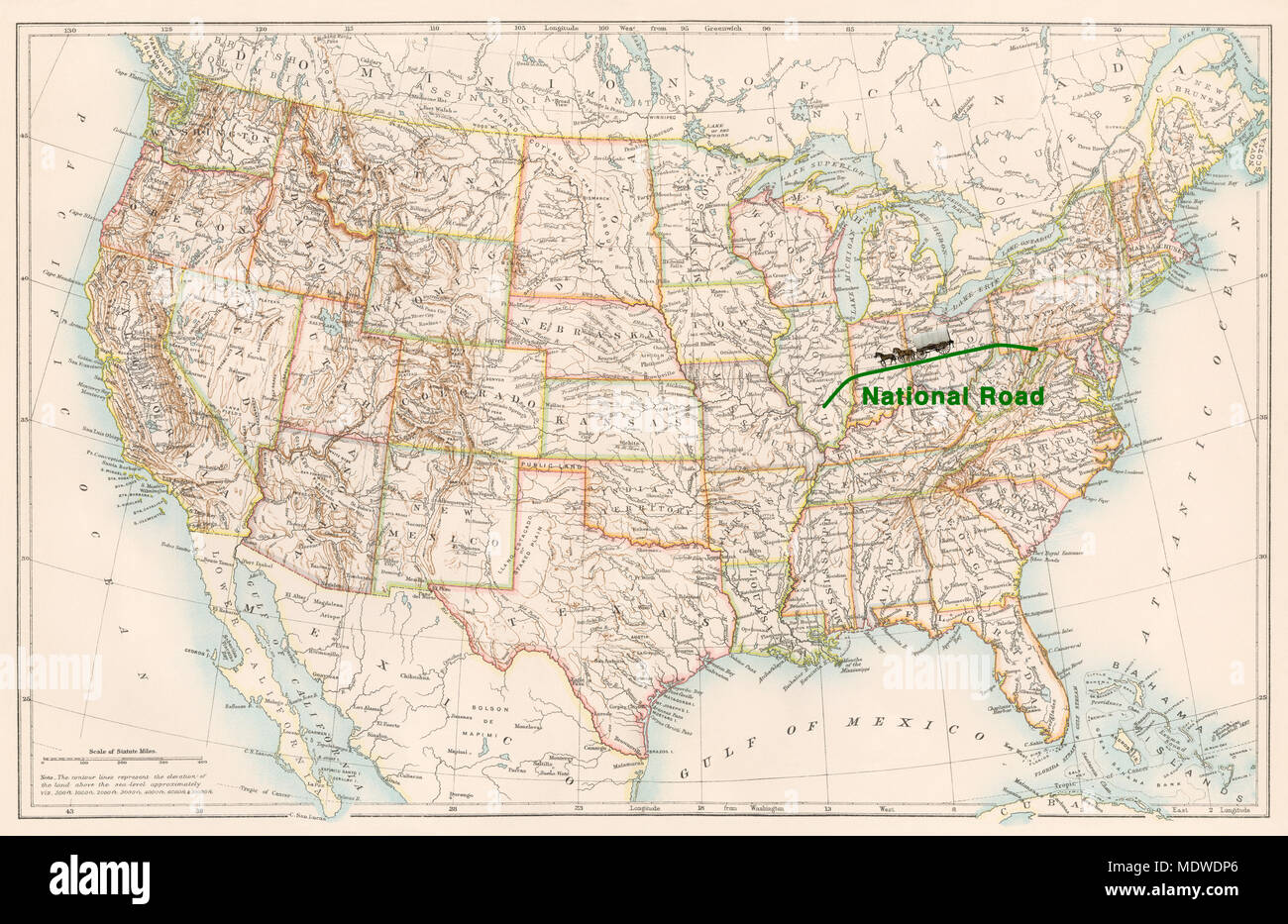 National Road route on an 1870s map of the US. Digital illustration Stock Photo Alamy