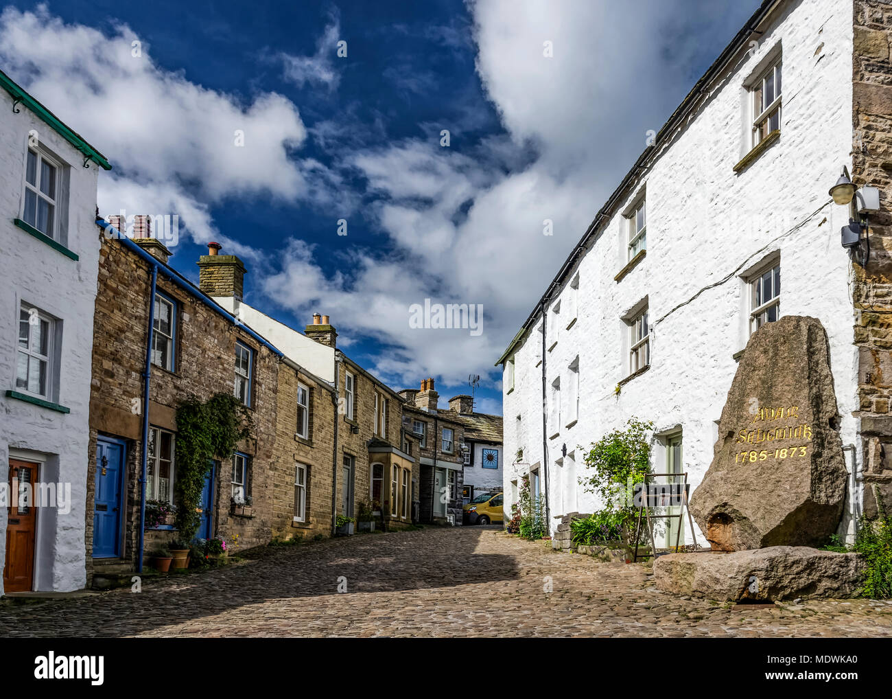 Cobbled street and birthplace of Adam Sedgwick, a British geologist and