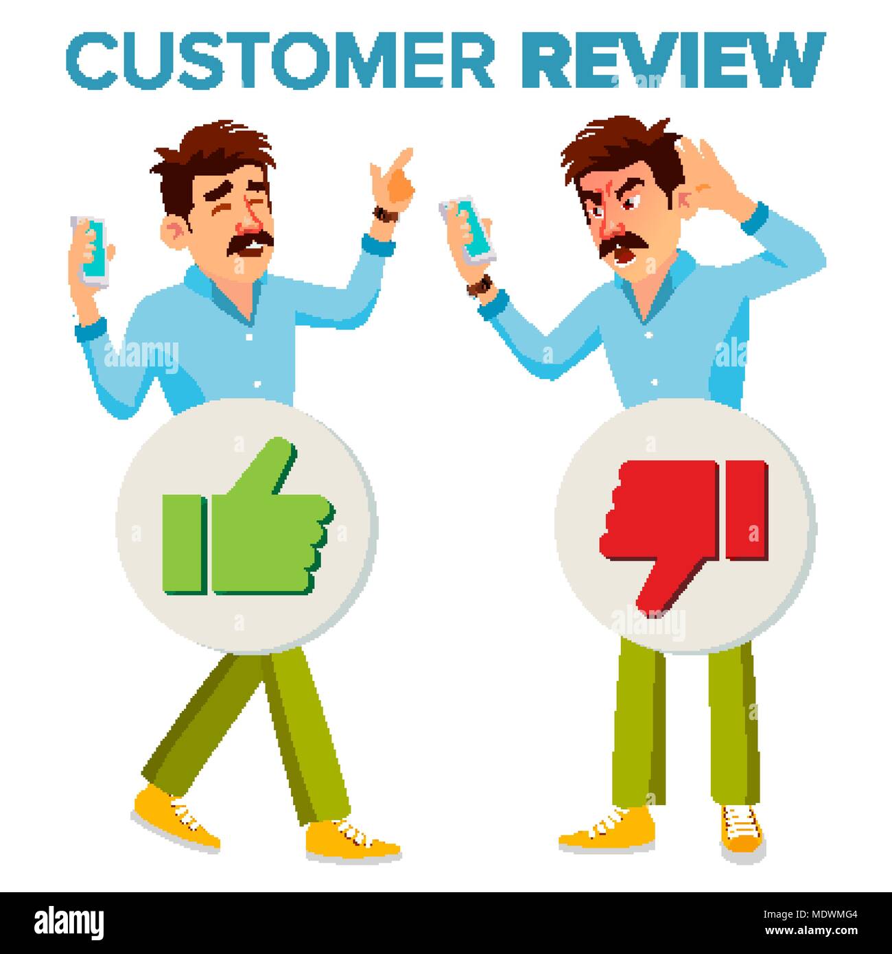 Customer Review Vector. Happy And Unhappy Man. Good And Bad Customer Client  Feedback. Shop Quality Work. Isolated Flat Cartoon Character Illustration  Stock Vector Image & Art - Alamy