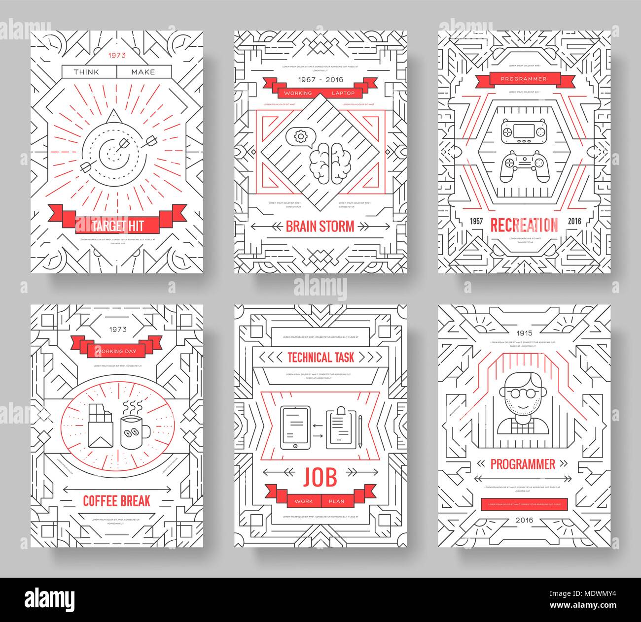 it geeks vector brochure cards thin line set. office professional ...