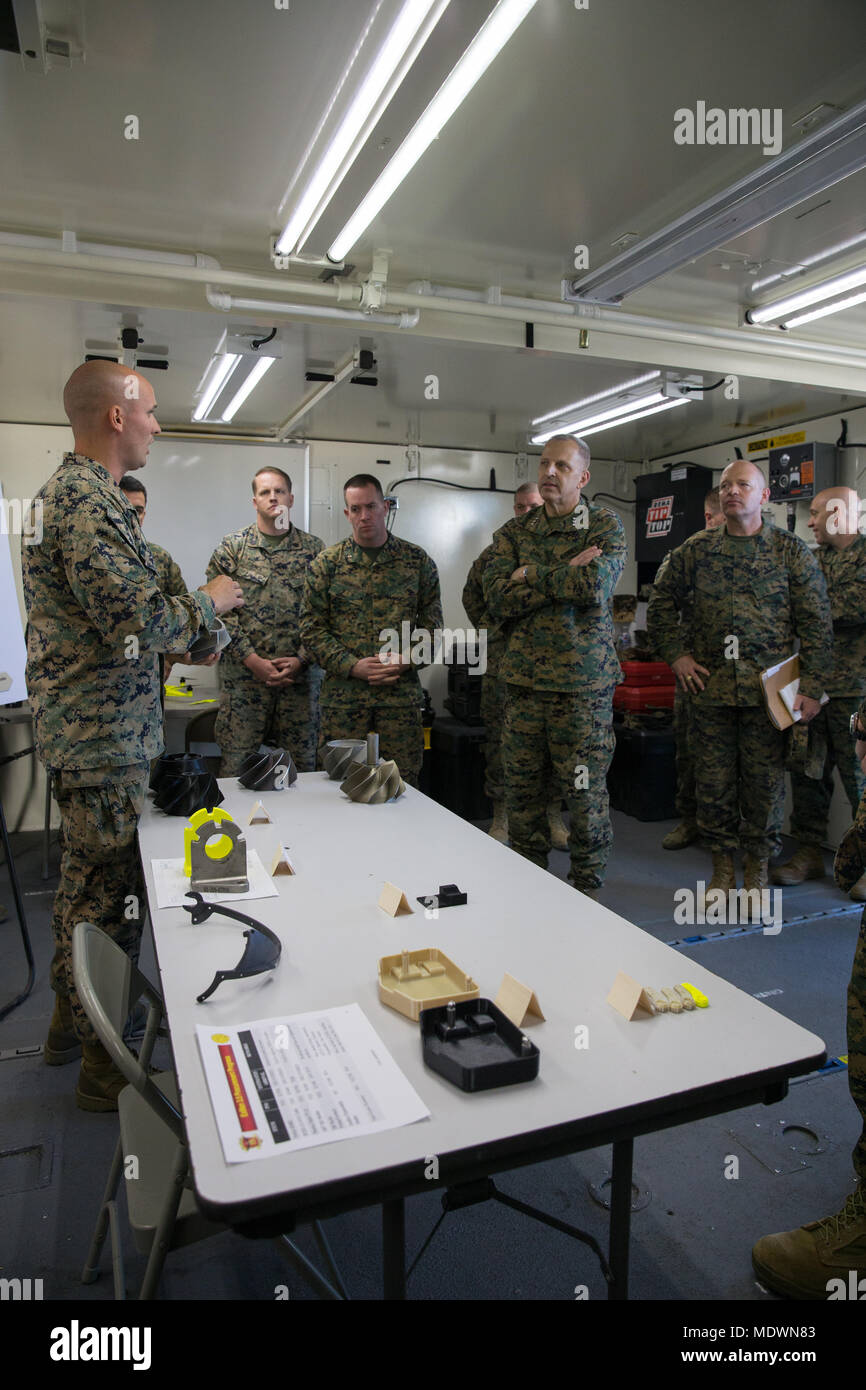 U.S. Marines with 1st Maintenance Battalion, speak to Lt. Gen. Michael ...