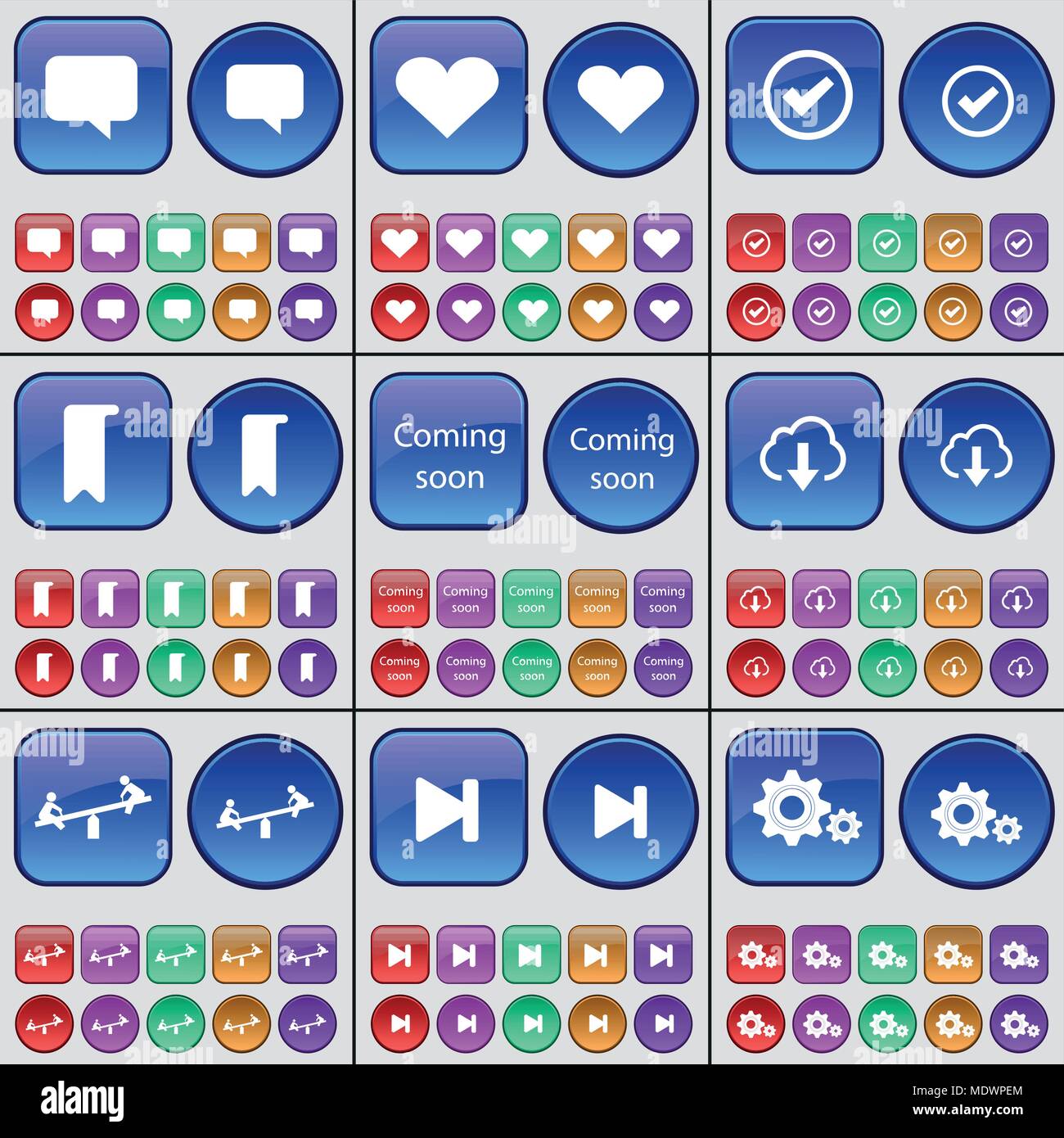 Chat bubble, Heart, Tick, Marker, Coming soon, Cloud, Swing, Media skip ...