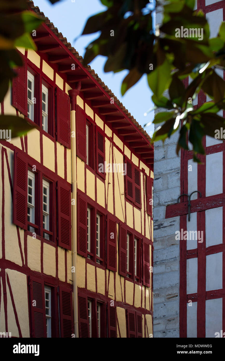 Typical storeyed house of the Big Bayonne district (Bayonne - Atlantic Pyrenees - France). Typical storied house in the Big Bayonne area (France). Stock Photo