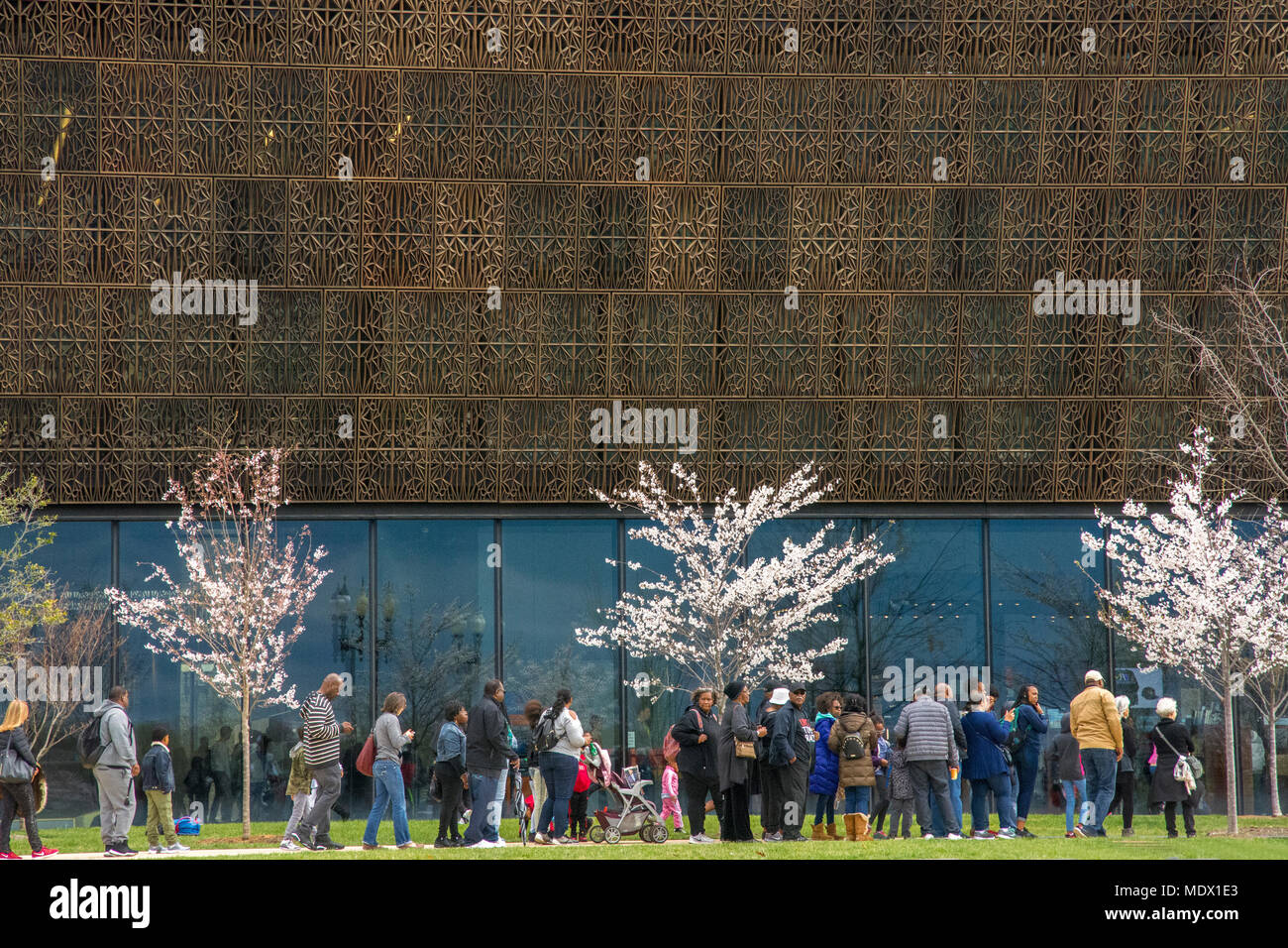 Visitors stand in line to enter the National Museum of African American History and Culture, on the National Mall in Washington, DC. Stock Photo