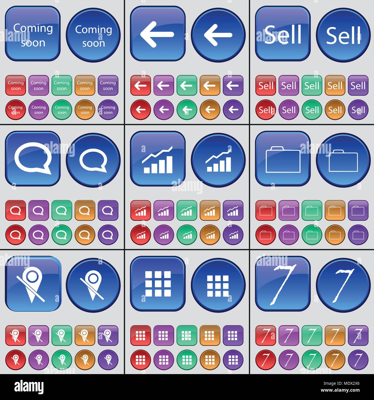 Coming soon, Arrow left, Sell, Chat bubble, Diagram, Folder, Checkpoint ...