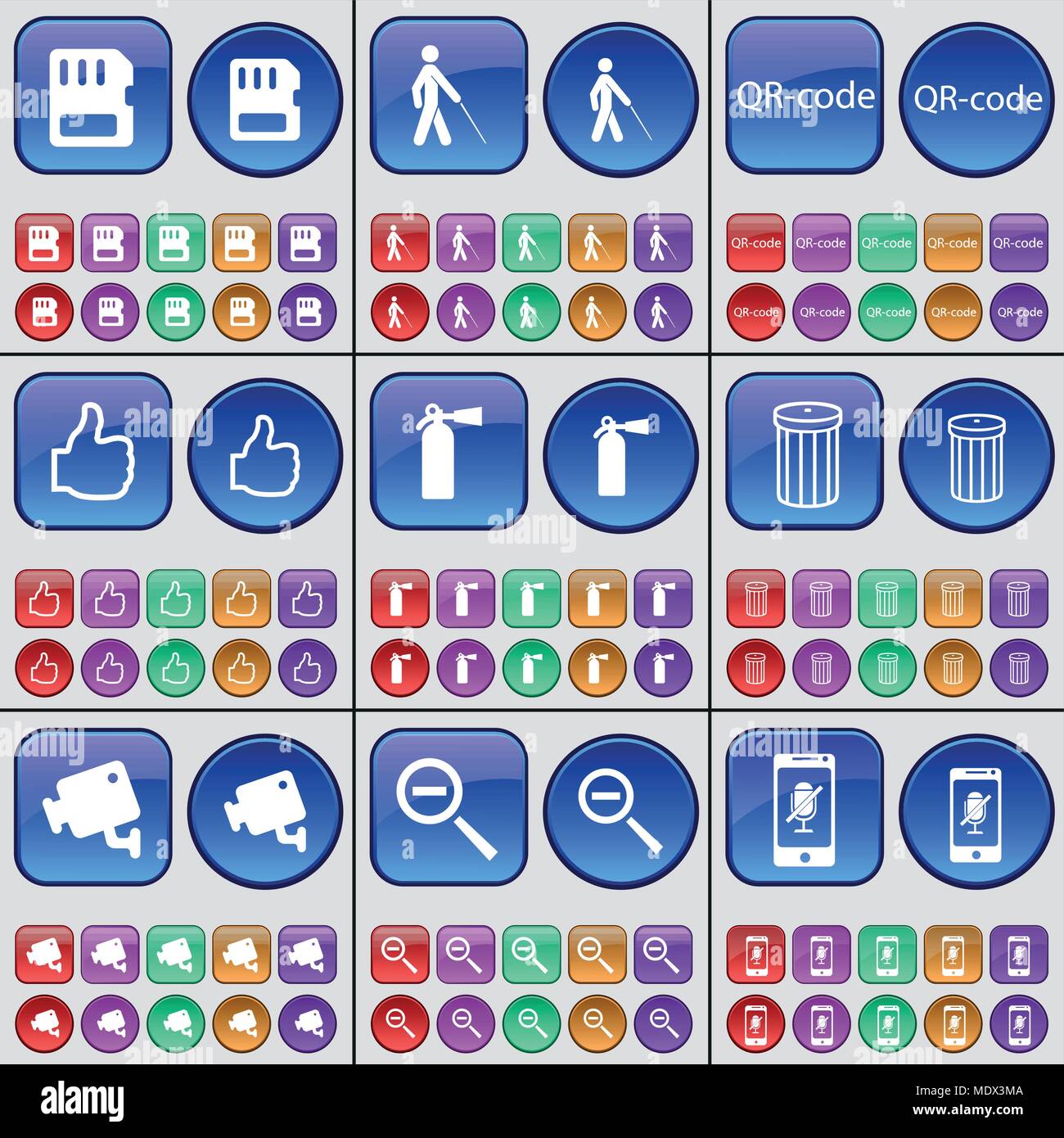 SIM card, Blind, QRcode, Like, Fire extinguisher, Trash can, CCTV