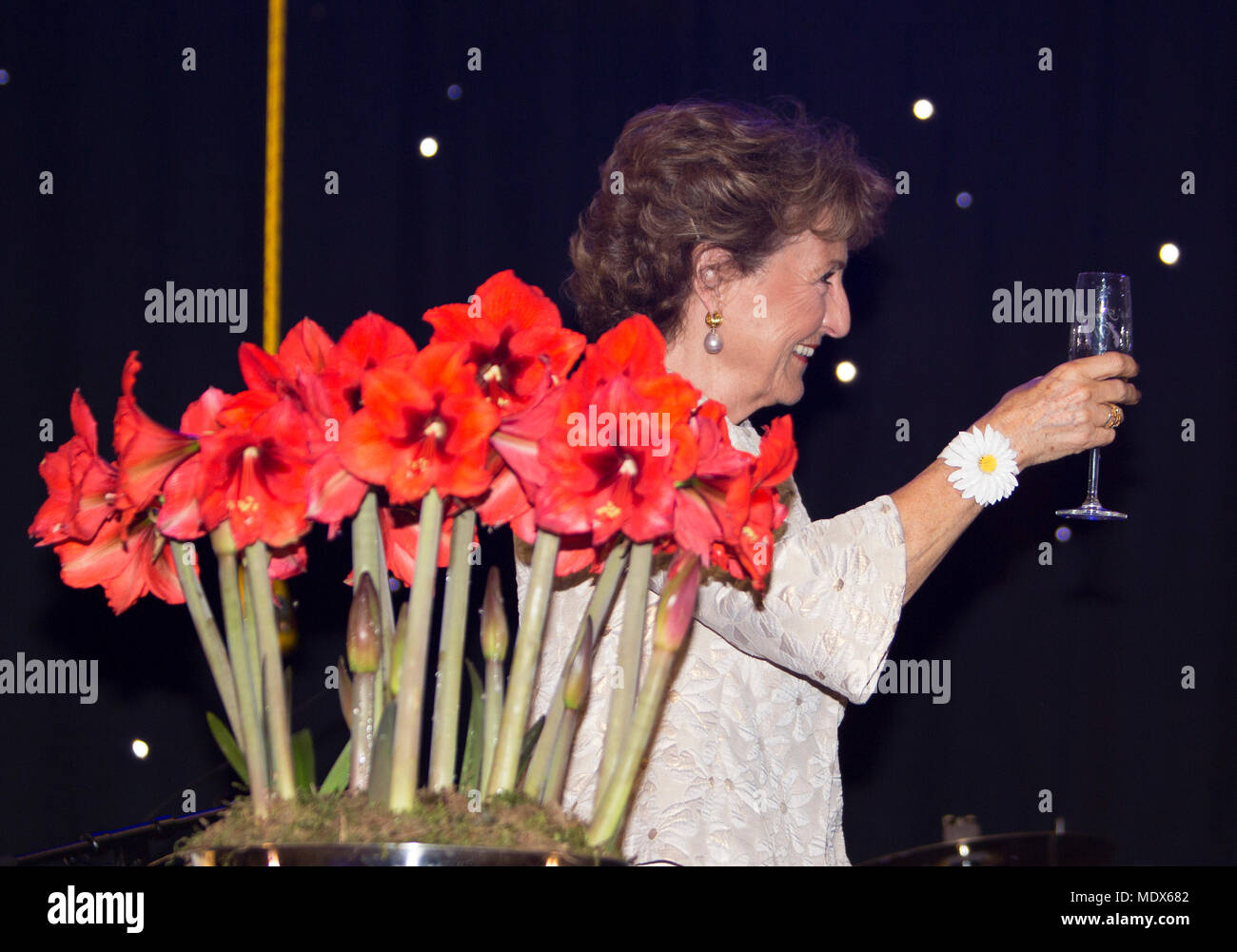 Heiloo, Netherlands. 20th Apr, 2018. Princess Margriet of The Netherlands at Holland Bulb Market in Heiloo, on April 20, 2018, to attend the celebration of the 150-year jubilee, the flower bulb company focuses on the development of new varieties (tulip, iris and amaryllis) Credit: Albert van der Werf/RoyalPress/dpa/Alamy Live News Stock Photo