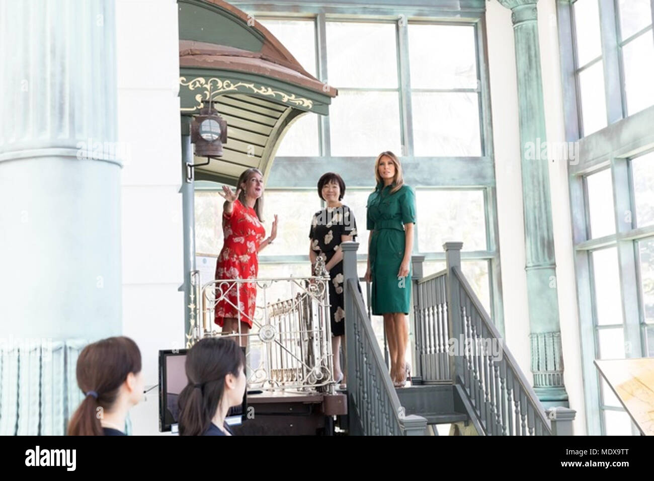 PALM BEACH, FL - WEEK OF APRIL 16: First Lady Melania Trump and Mrs. Akie Abe, wife of Japanese Prime Minister Shinzo Abe, tour the Henry Flagler Museum, Wednesday, April 18, 2018, in Palm Beach, FL. The 120-year-old Gilded Age estate, known as Whitehall, was built in 1902 by Henry Morrison Flagler.   People:  President Donald Trump Stock Photo