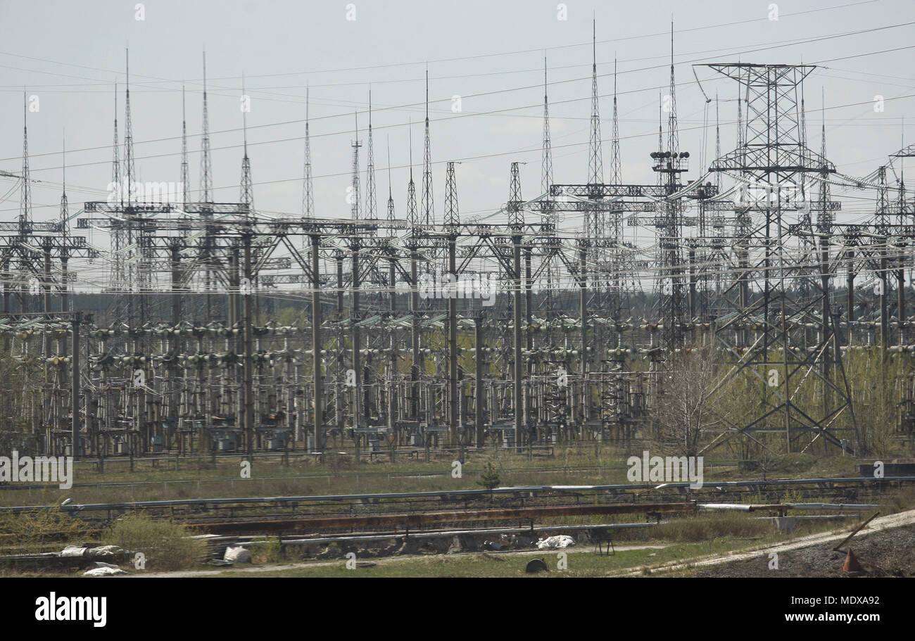 Kiev, Ukraine. 20th Apr, 2018. A view of electrical pylons of the ...