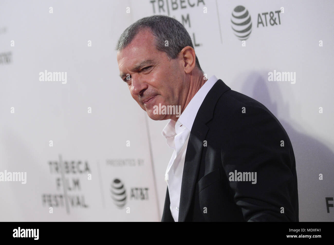 Antonio Banderas attends the National Geographic premiere screening of 'Genius: Picasso' on April 20, 2018 at the Tribeca Film Festival in New York City. Credit: Erik Pendzich/Alamy Live News Stock Photo