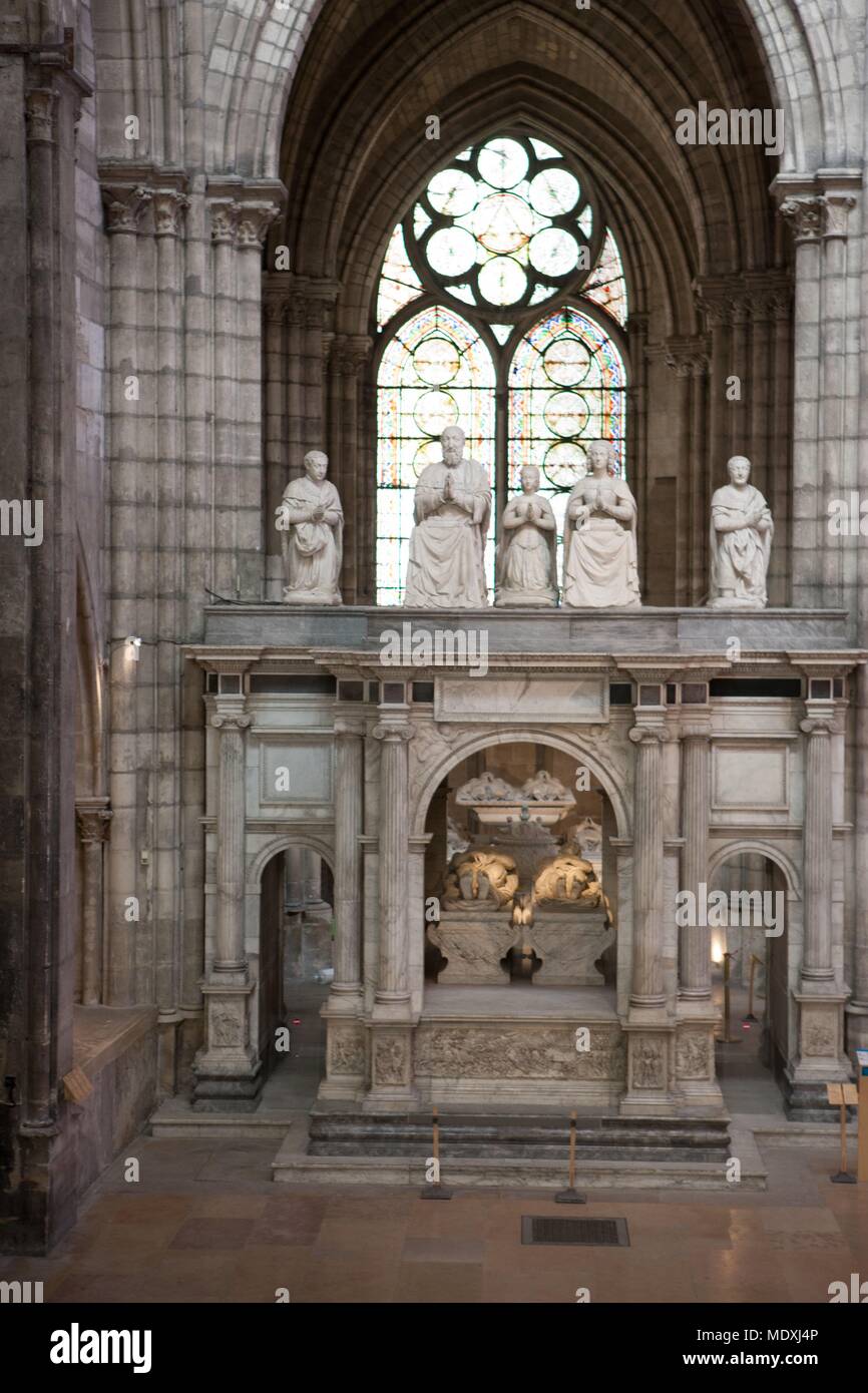 France, Saint-Denis basilica, French Royal necropolis, choir, tomb of Francis I of France and Claude de France. Stock Photo