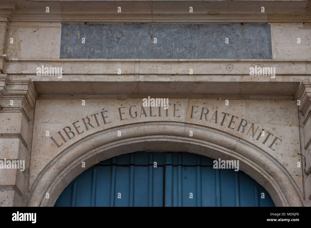 Paris, 47 quai des Tournelles, Hotel Miramion, former Musee de la Medecine, now private property, motto, Stock Photo