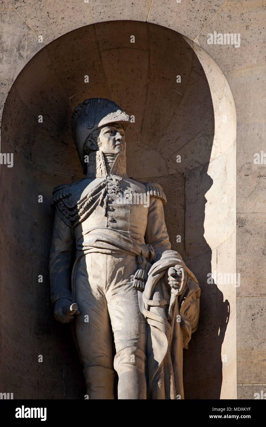 Paris, Rue de Rivoli, Musée du Louvre, facade Rivoli, statue of the Marshals of the French Empire, statue of Général Antoine Drouot, Stock Photo