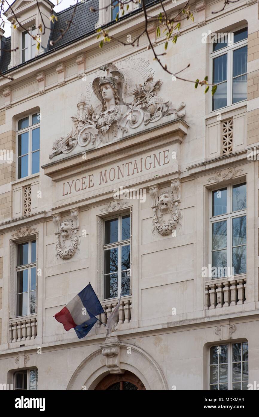 Paris, Rue Auguste Comte, Lycée Montaigne, pediment Stock Photo - Alamy