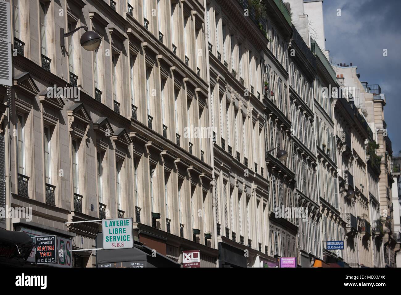 Paris, Rue Notre Dame de Lorette, succession of facades, rythm Stock