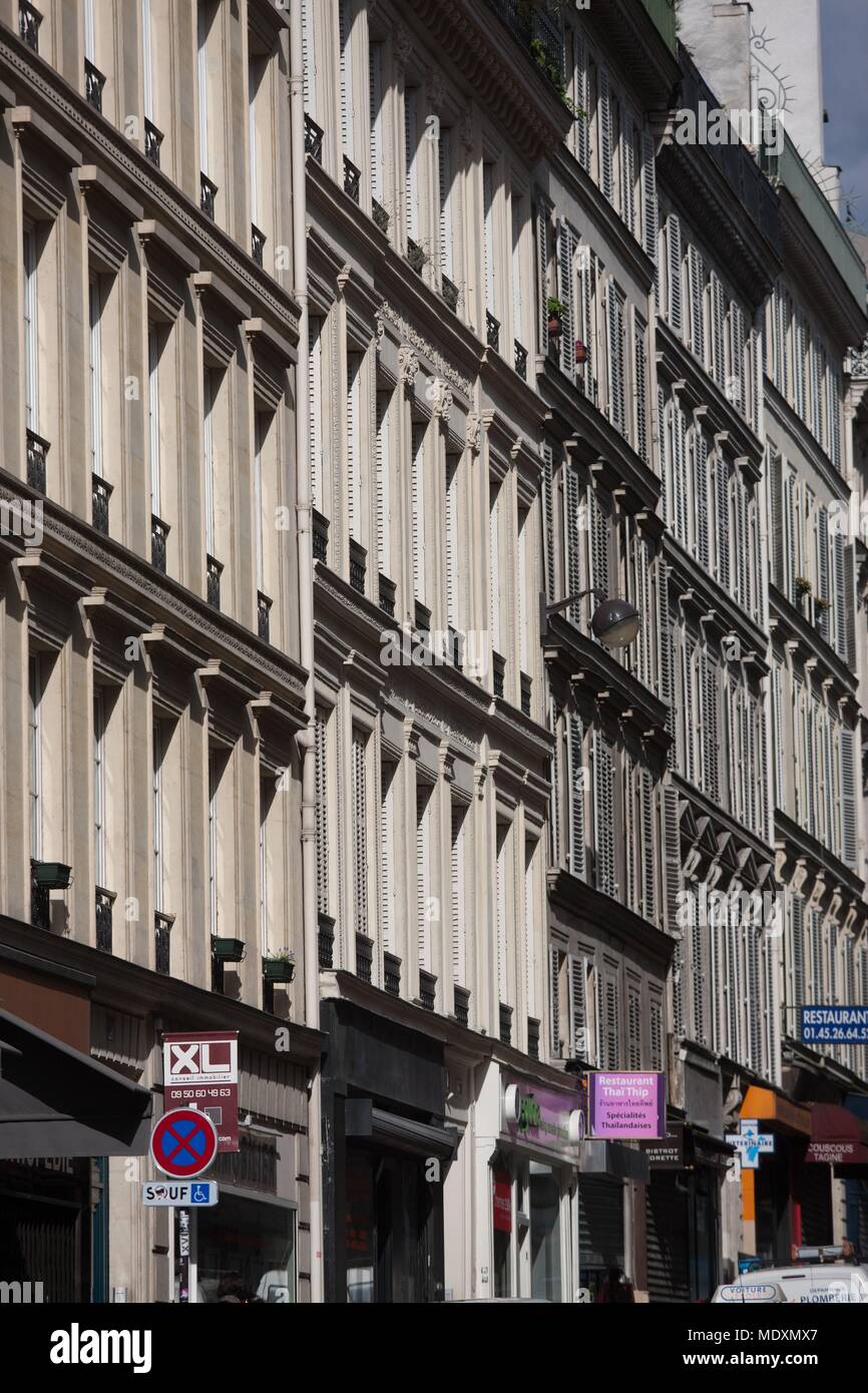 Paris, Rue Notre Dame de Lorette, succession of facades, rythm Stock