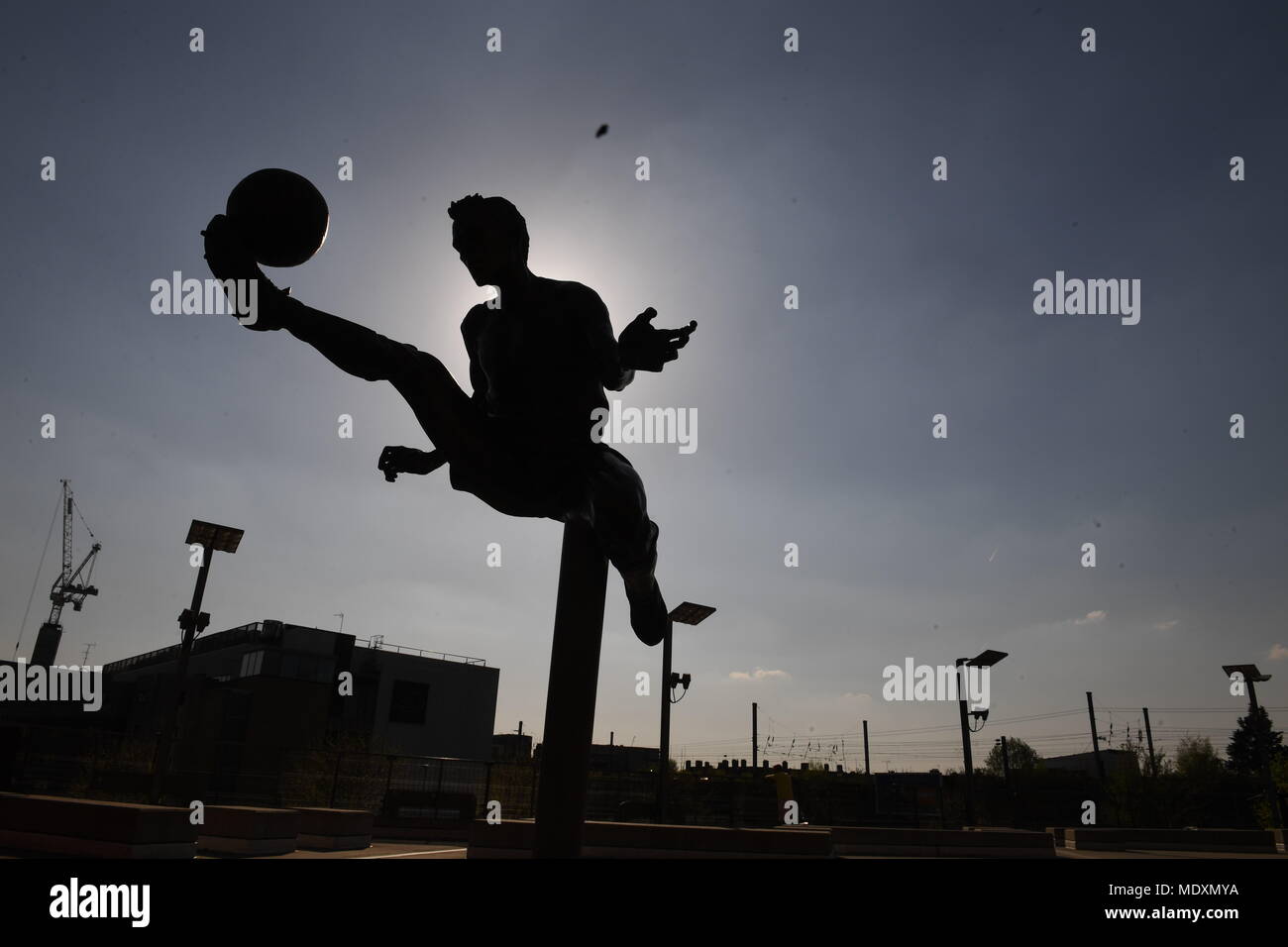 A general view of the Dennis Bergkamp statue outside at the Emirates