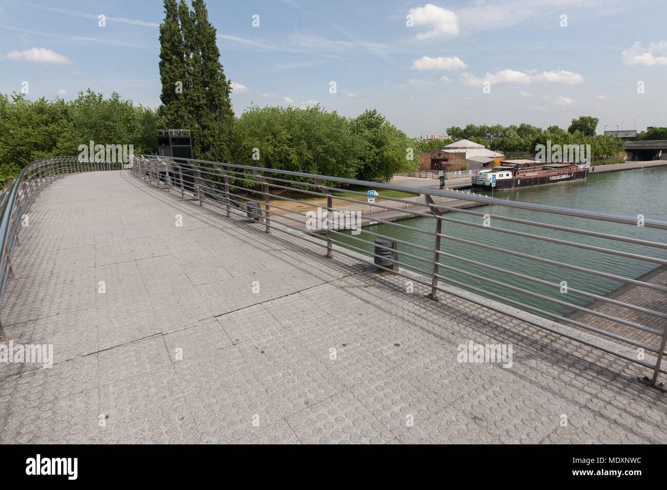 Paris, Parc de la Villette, bridge above the Canal de l'Ourcq, pirates