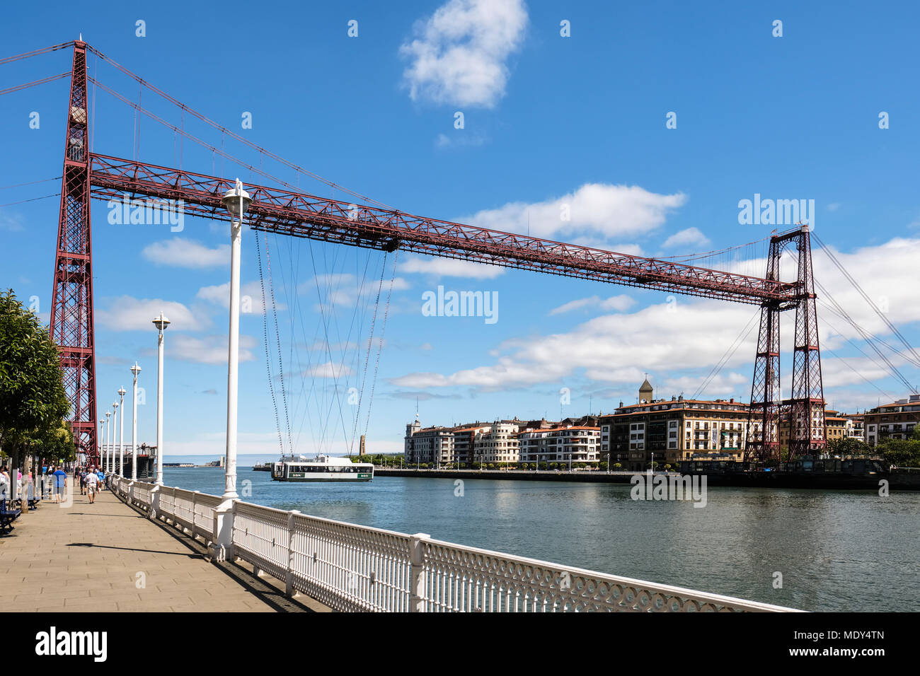 Vizcaya Bridge, the first mechanical transporter bridge in the world, viewed from Portugalete side; Portugalete, Vizcaya, Pais Vasco, Spain Stock Photo
