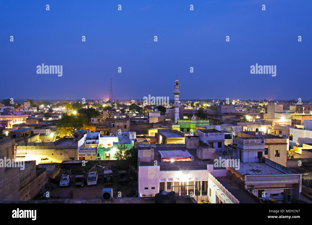 Night view of Mandawa town in Shekhawati province, Jhunjhunu District, Rajasthan, India. Stock Photo