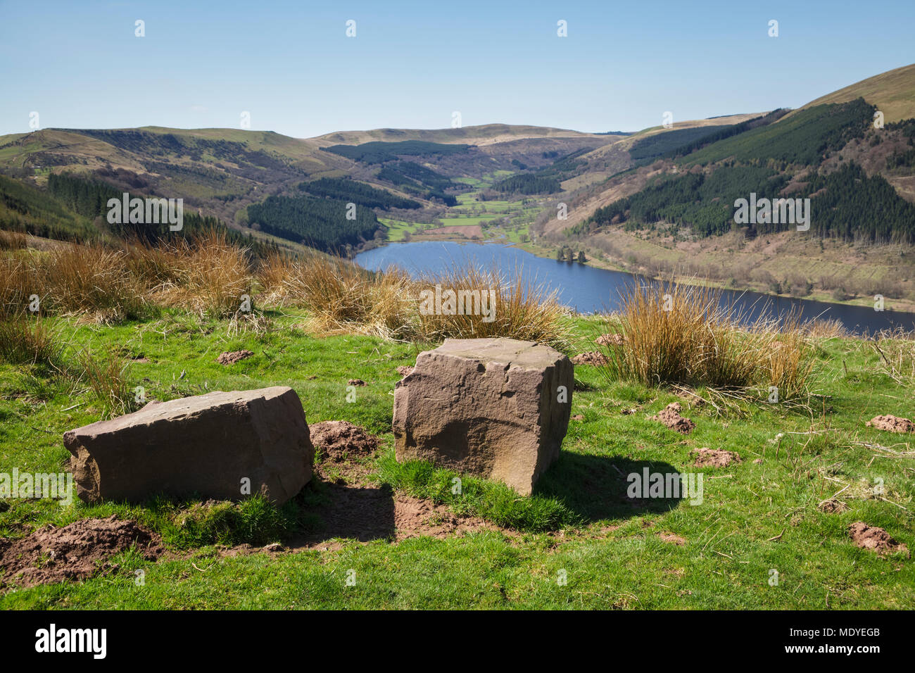 Looking Down on the Talybont Valley and Reservoir in the Brecon Beacons National Park Stock Photo