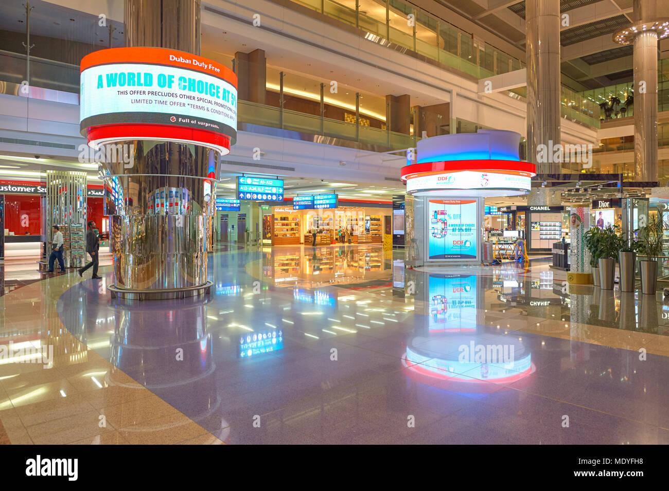 DUBAI, UAE - CIRCA NOVEMBER, 2015: inside Dubai International Airport. It is the world's busiest airport by international passenger traffic. Stock Photo