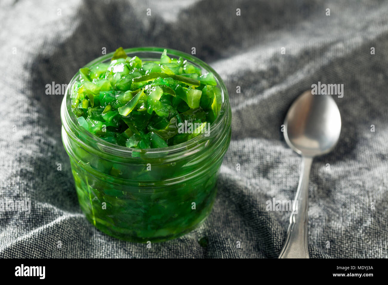 Neon Green Chicago Style Pickled Relish in a Bowl Stock Photo
