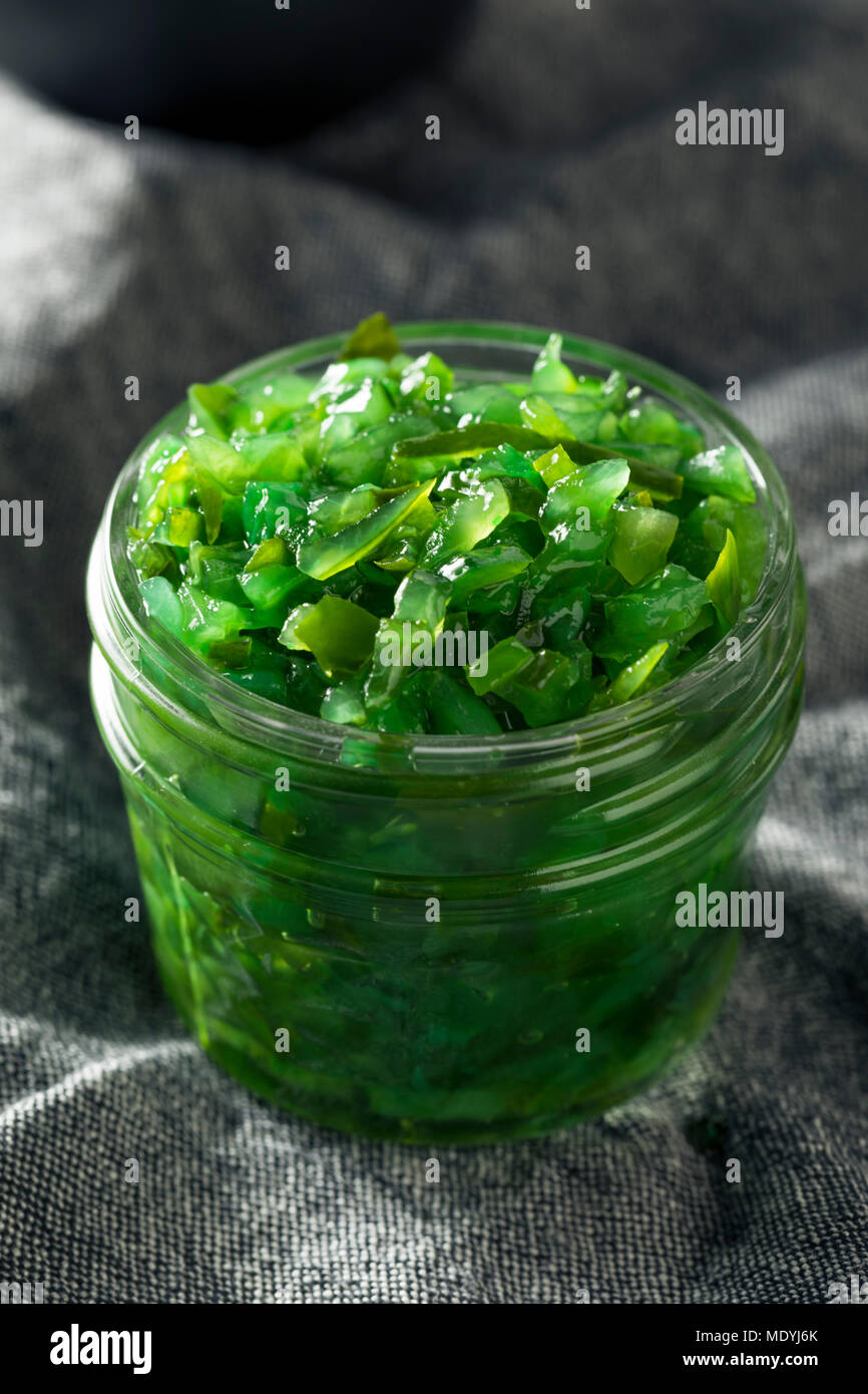 Neon Green Chicago Style Pickled Relish in a Bowl Stock Photo