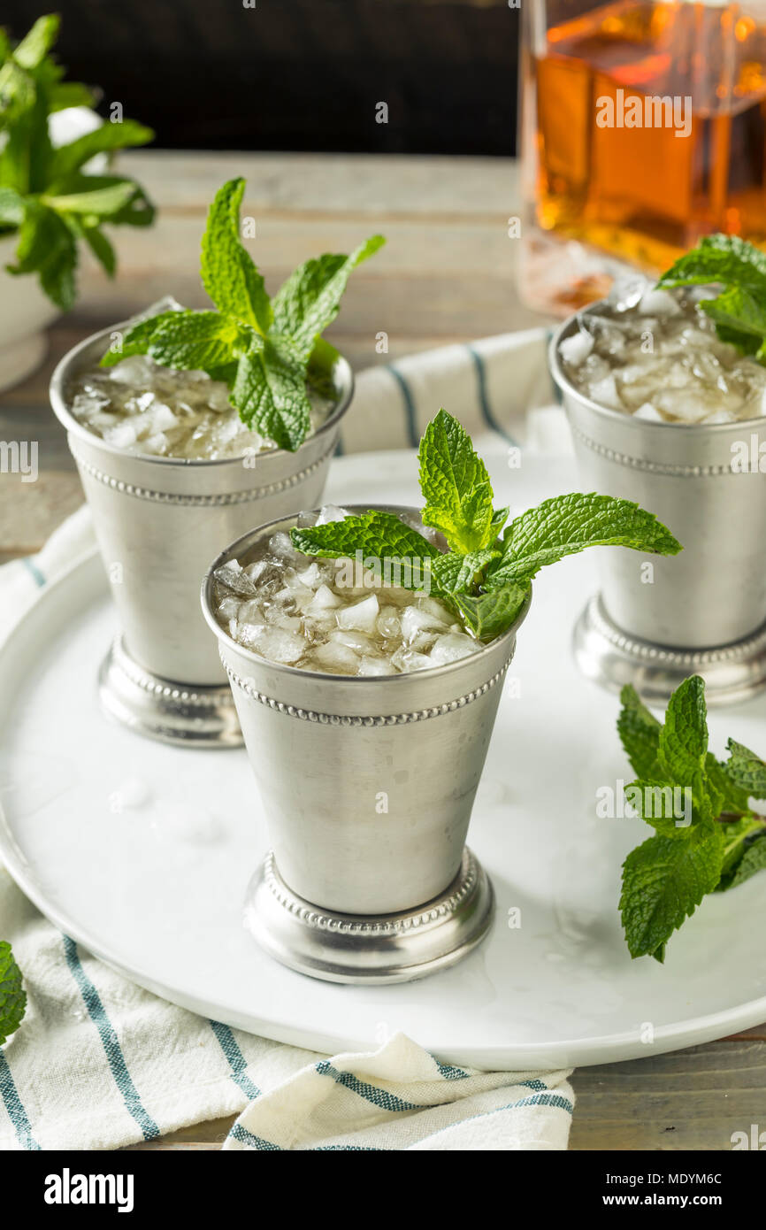 Homemade Kentucky Mint Julep with Sugar and Bourbon Stock Photo