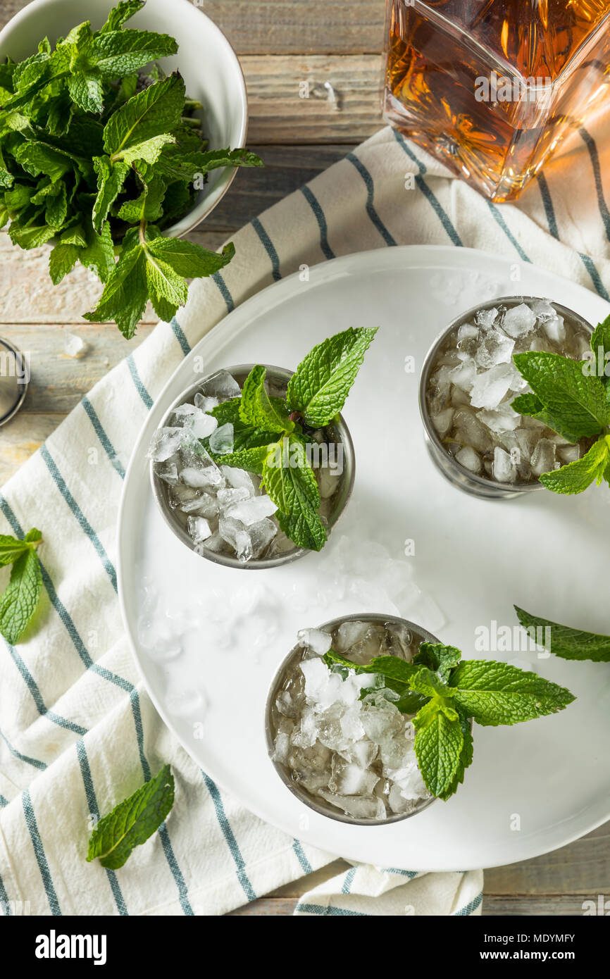 Homemade Kentucky Mint Julep with Sugar and Bourbon Stock Photo