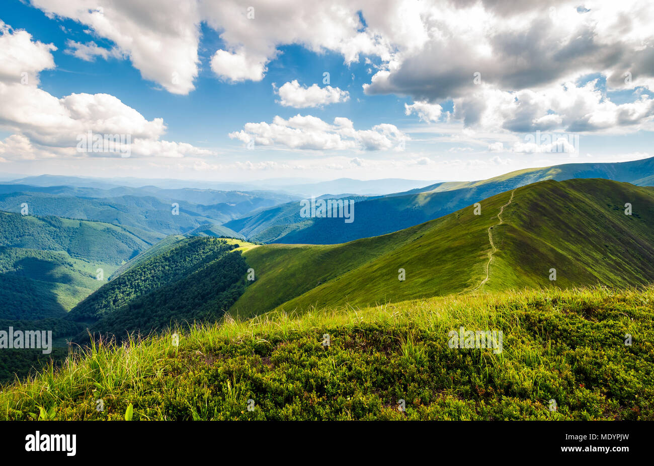 beautiful scenery on a summer day in mountains. wonderful place for hiking and spent time outside. good weather with some clouds on a sky Stock Photo