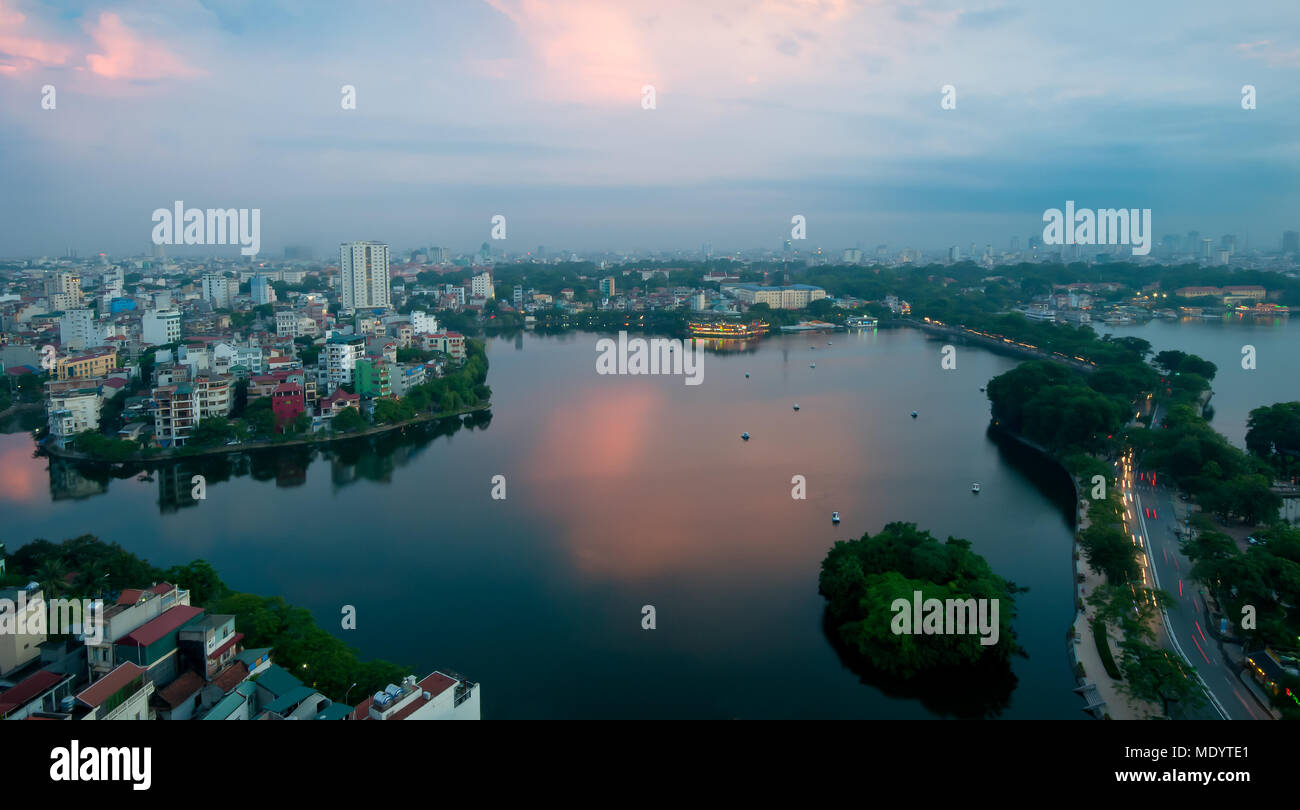 Skyline of Hanoi in  the capital city of Vietnam in Asia late in the evening Stock Photo