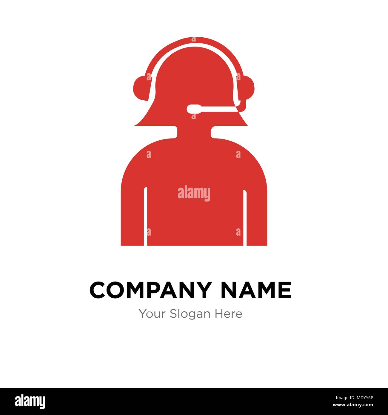 Woman with headset company logo design template, Business corporate vector icon Stock Vector