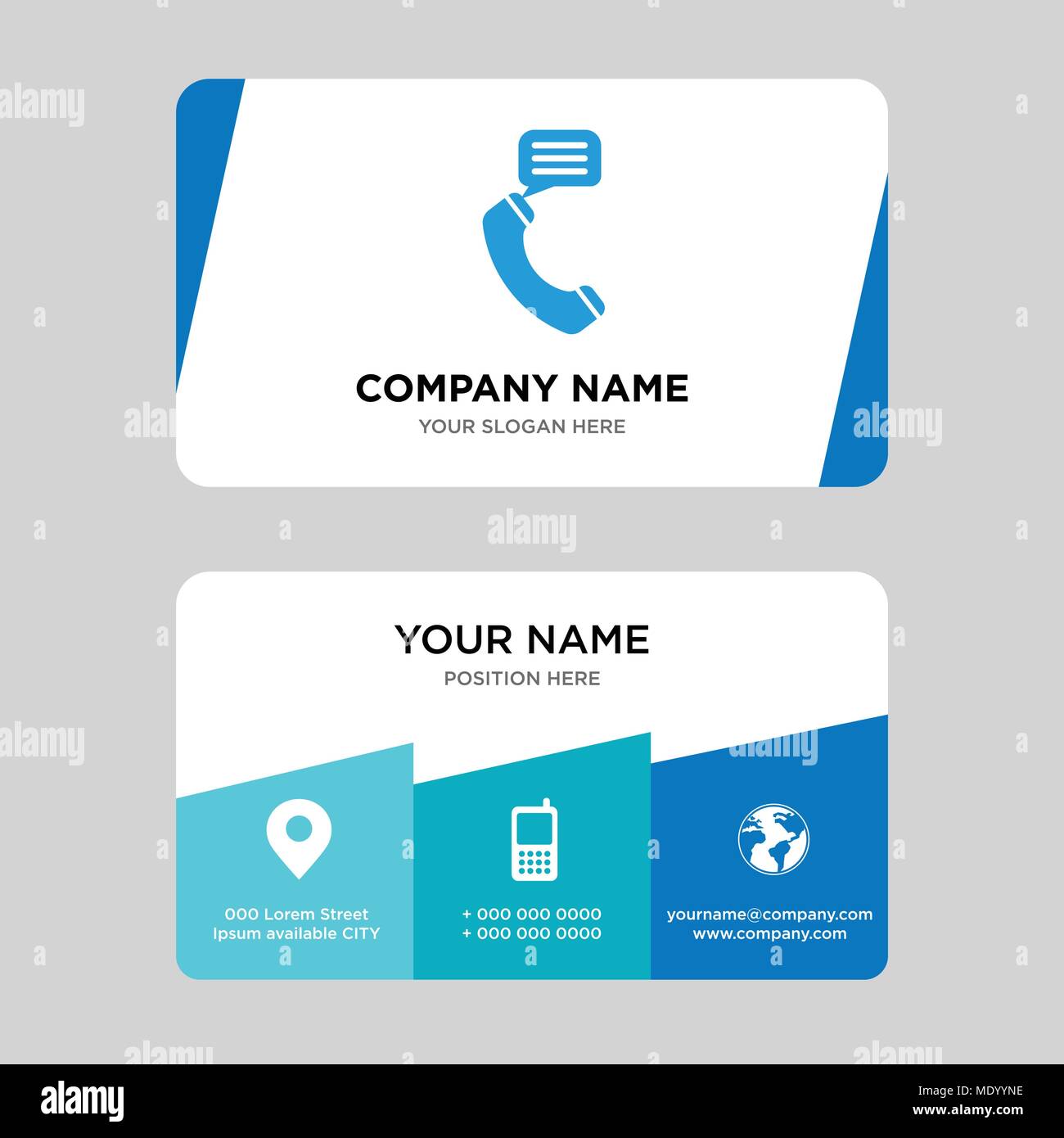 Talking by phone auricular business card design template, Visiting for your company, Modern Creative and Clean identity Card Vector Illustration Stock Vector