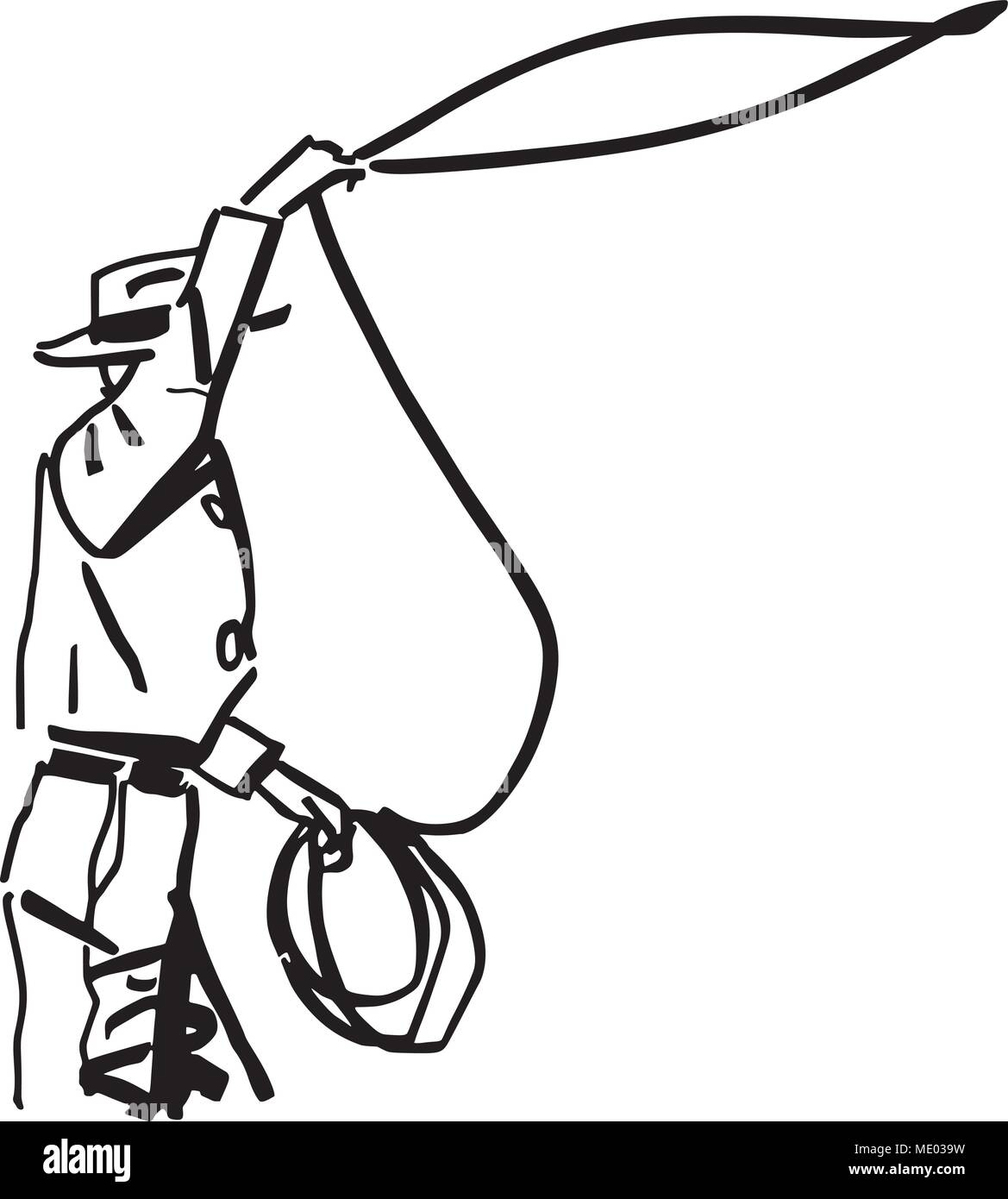 Cowboy Throwing Lasso - Retro Clipart Illustration Stock Vector