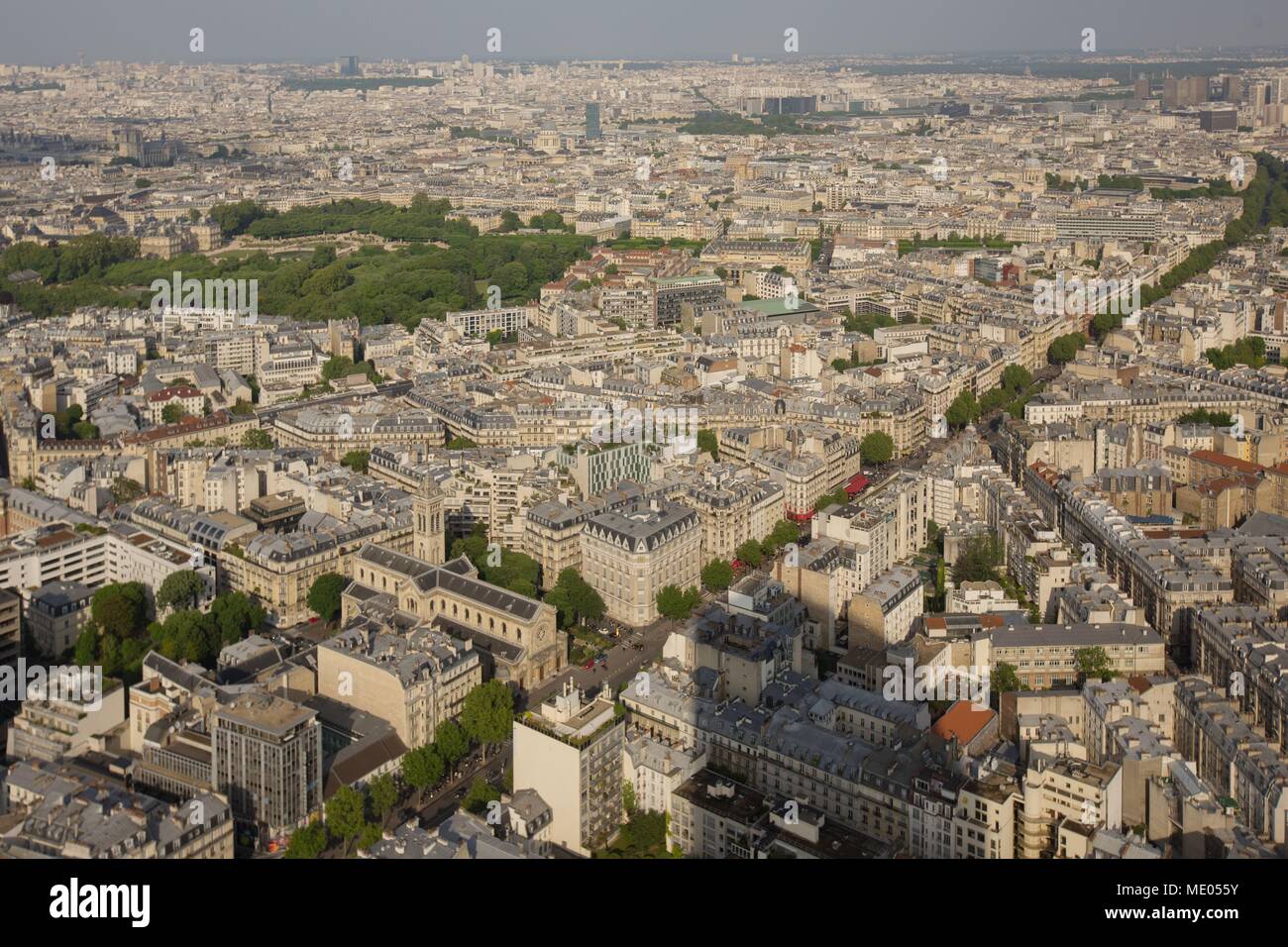 Aerial view of Paris from the 56th floor of the Tour Montparnasse, 6th arrondissement, Boulevard du Montparnasse, Stock Photo