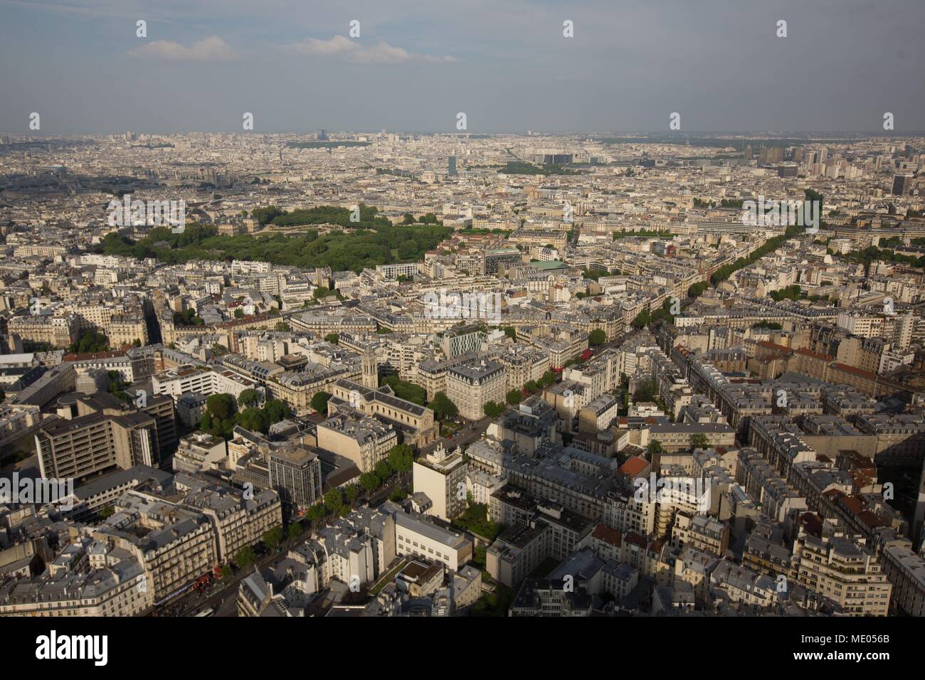 Aerial view of Paris from the 56th floor of the Tour Montparnasse, 6th arrondissement, Boulevard du Montparnasse, Stock Photo