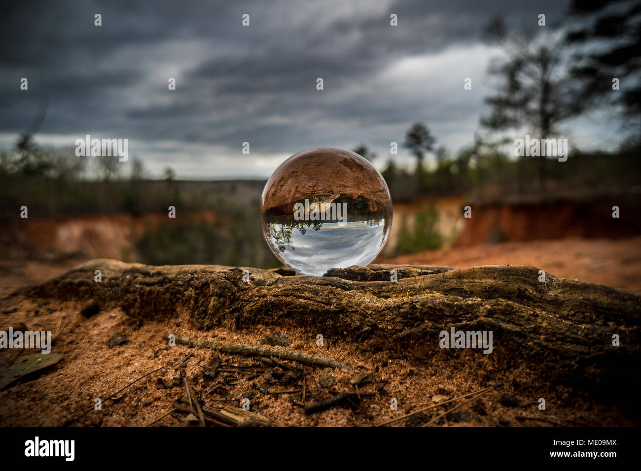 Canyon Glass Ball Stormy Weather Stock Photo