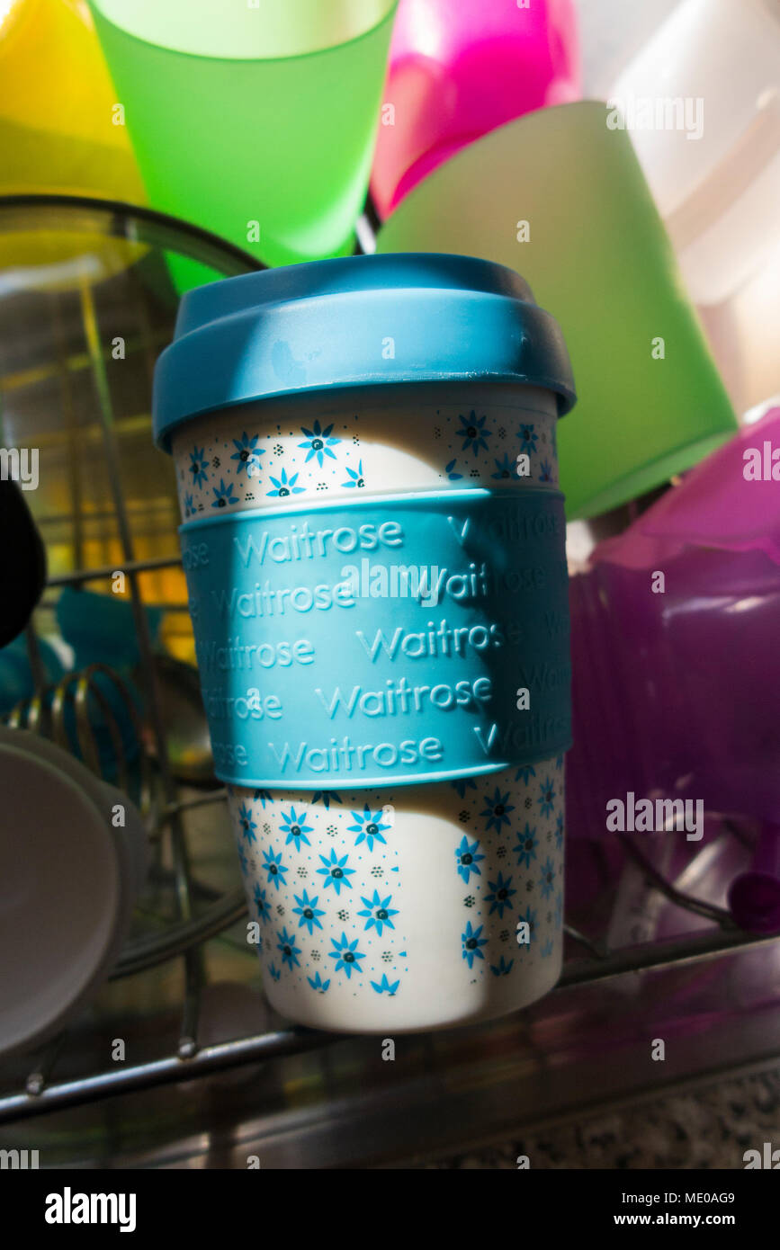 Reusable / re usable Waitrose supermarket coffeecup / tea cup / teacup