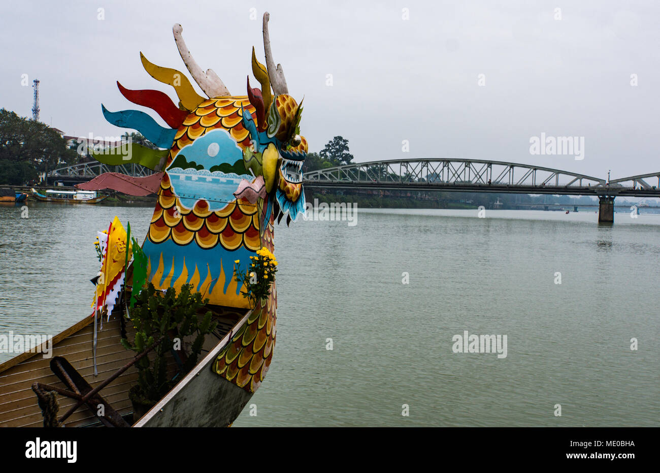 dragon boat on the Perfume River in Hue, Vietnam Stock Photo