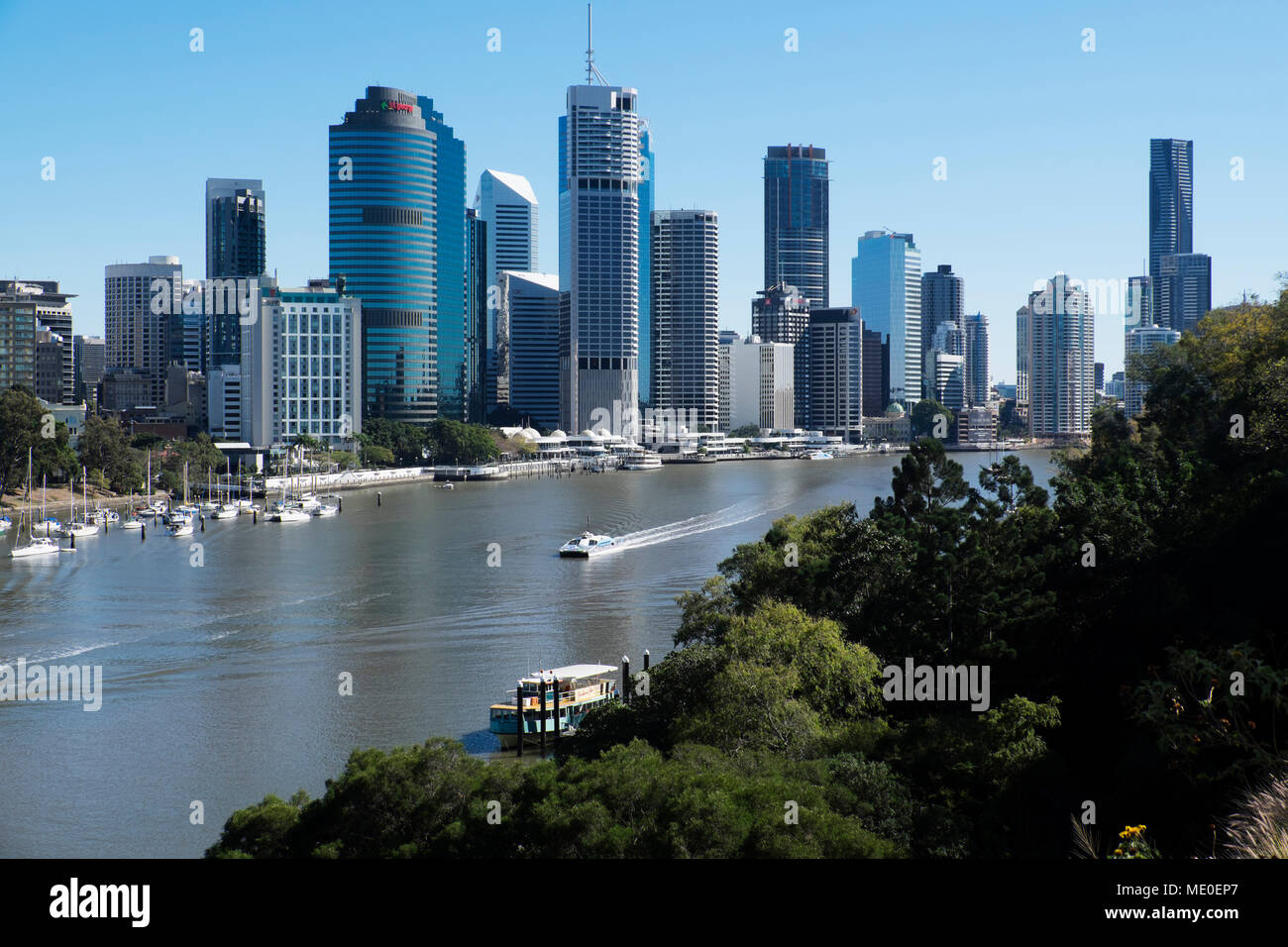 Skyline of Brisbane and the Brisbane River in Queensland, Australia Stock Photo