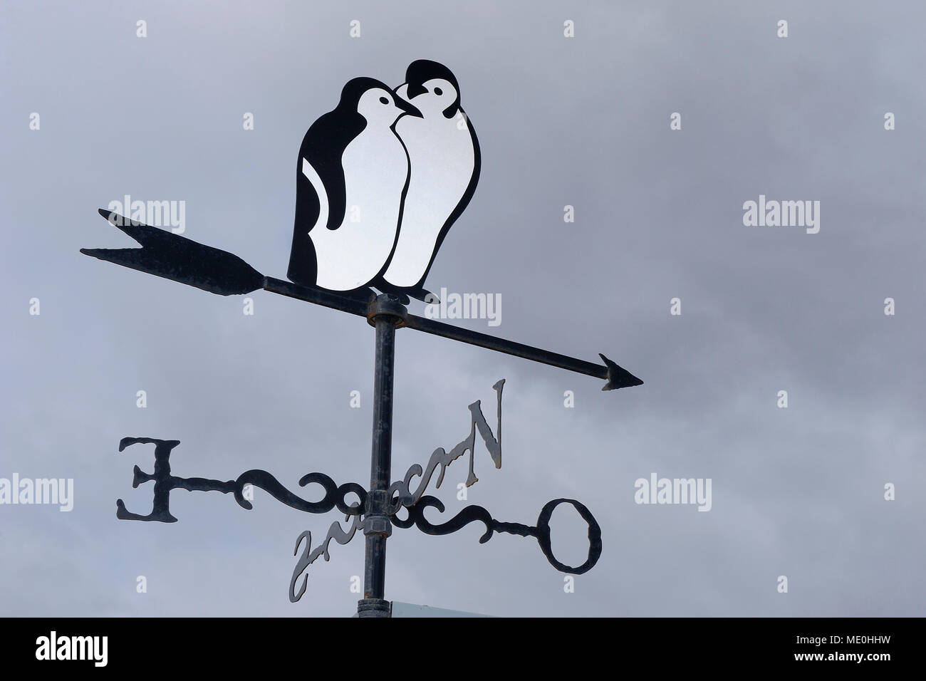 Close-up of a weather vane depicting penguins at Ushuaia in Tierra del Fuego, Argentina Stock Photo