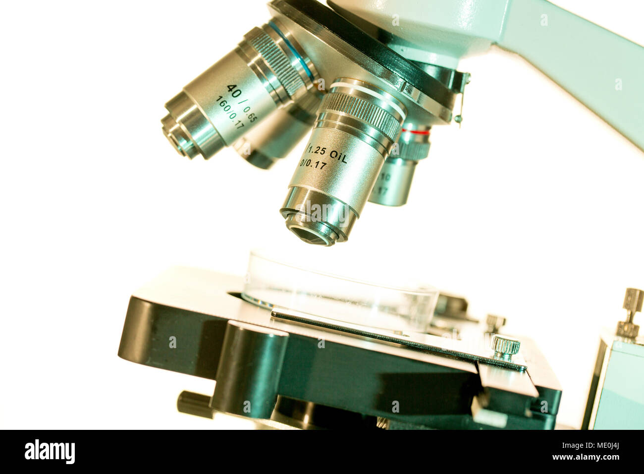 Light microscope stage and lenses Stock Photo Alamy