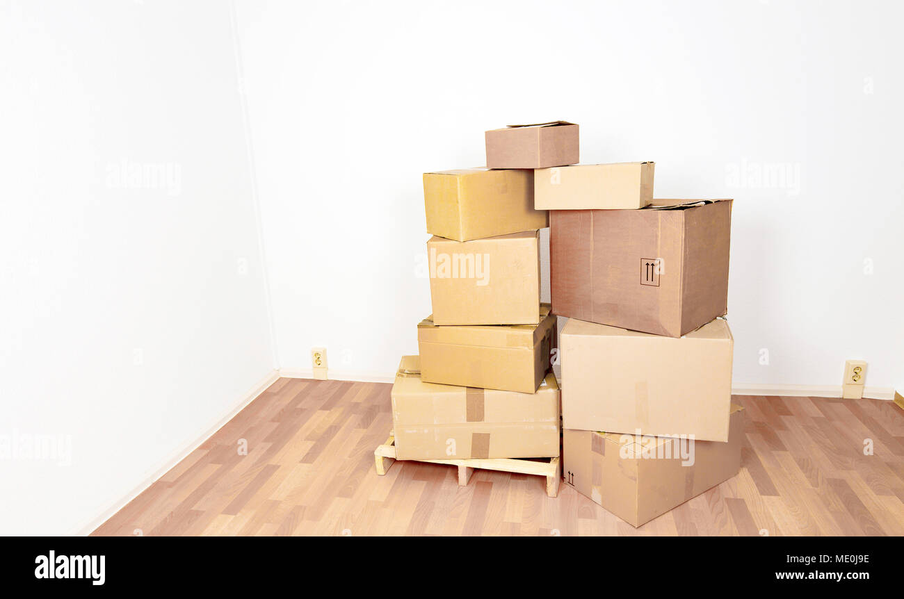 Empty room with boxes. Stock Photo