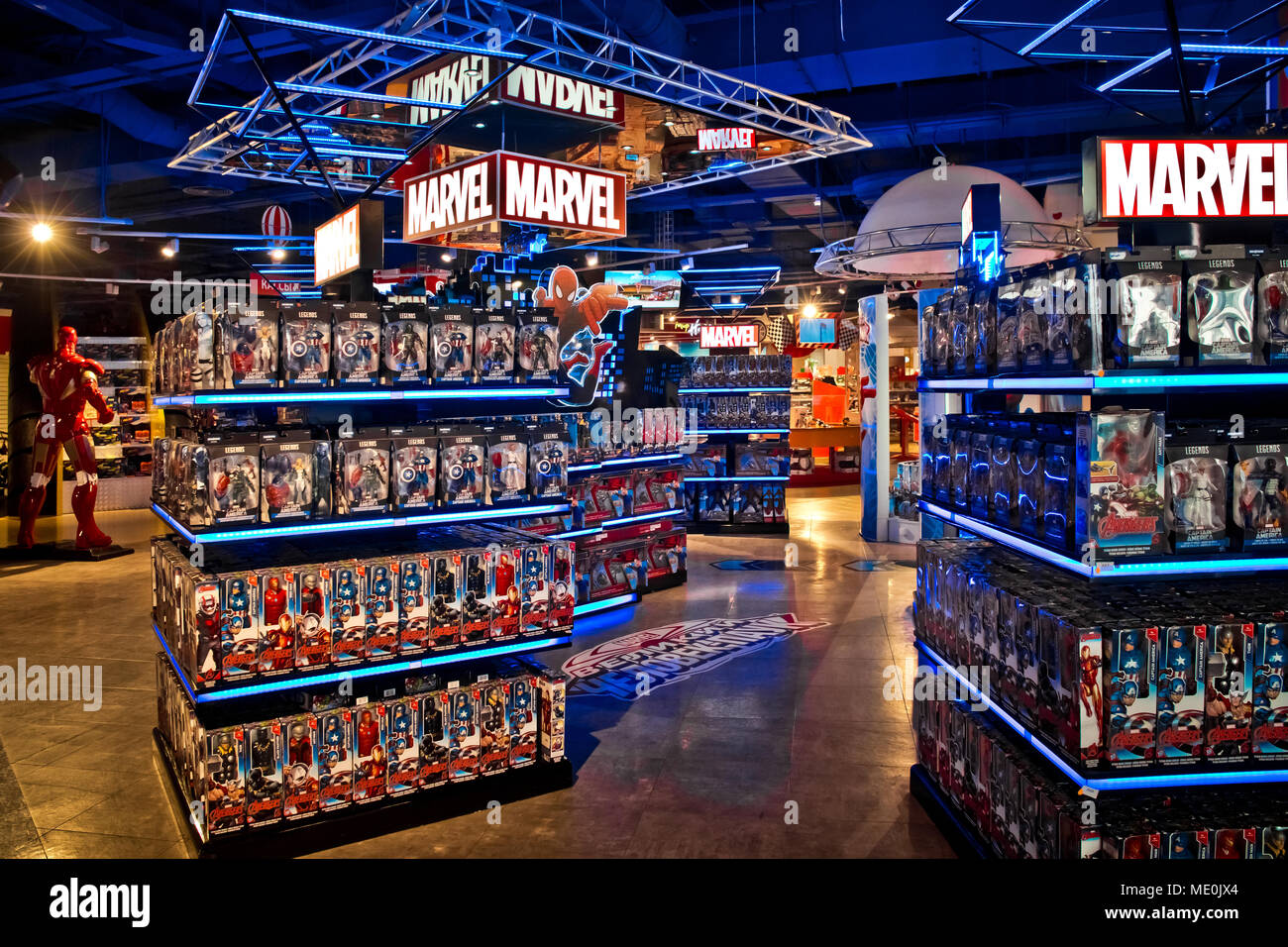 Moscow, Russia - March, 2018: Interior of Marvel toys department in Hamleys store. Marvel Comics is a publisher of American comic books and rela Stock Photo - Alamy