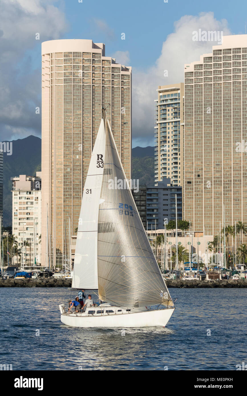 Sailing from the Ala Wai boat harbor, Waikiki; Honolulu, Oahu, Hawaii
