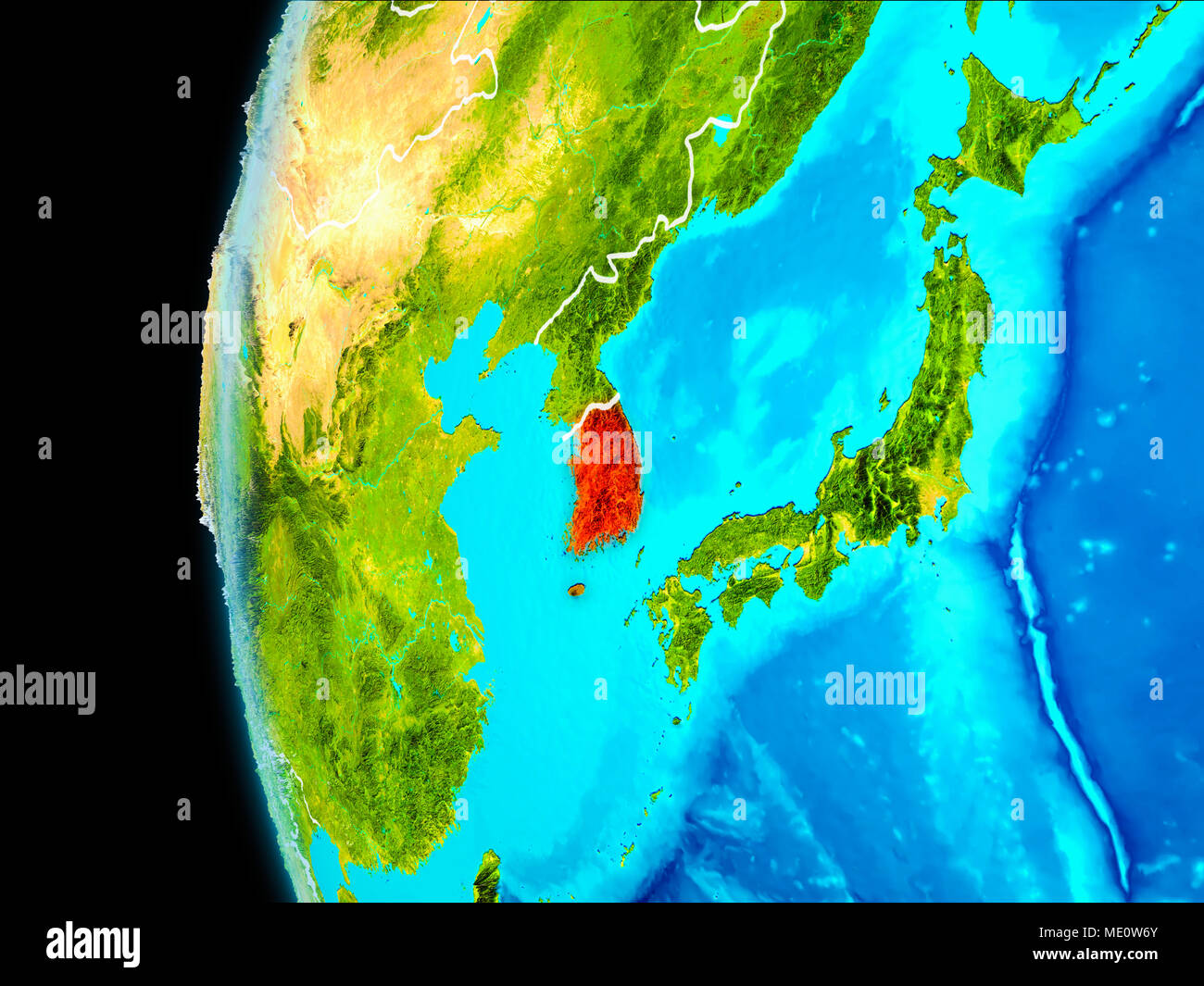 South Korea as seen from Earth’s orbit on planet Earth highlighted in ...