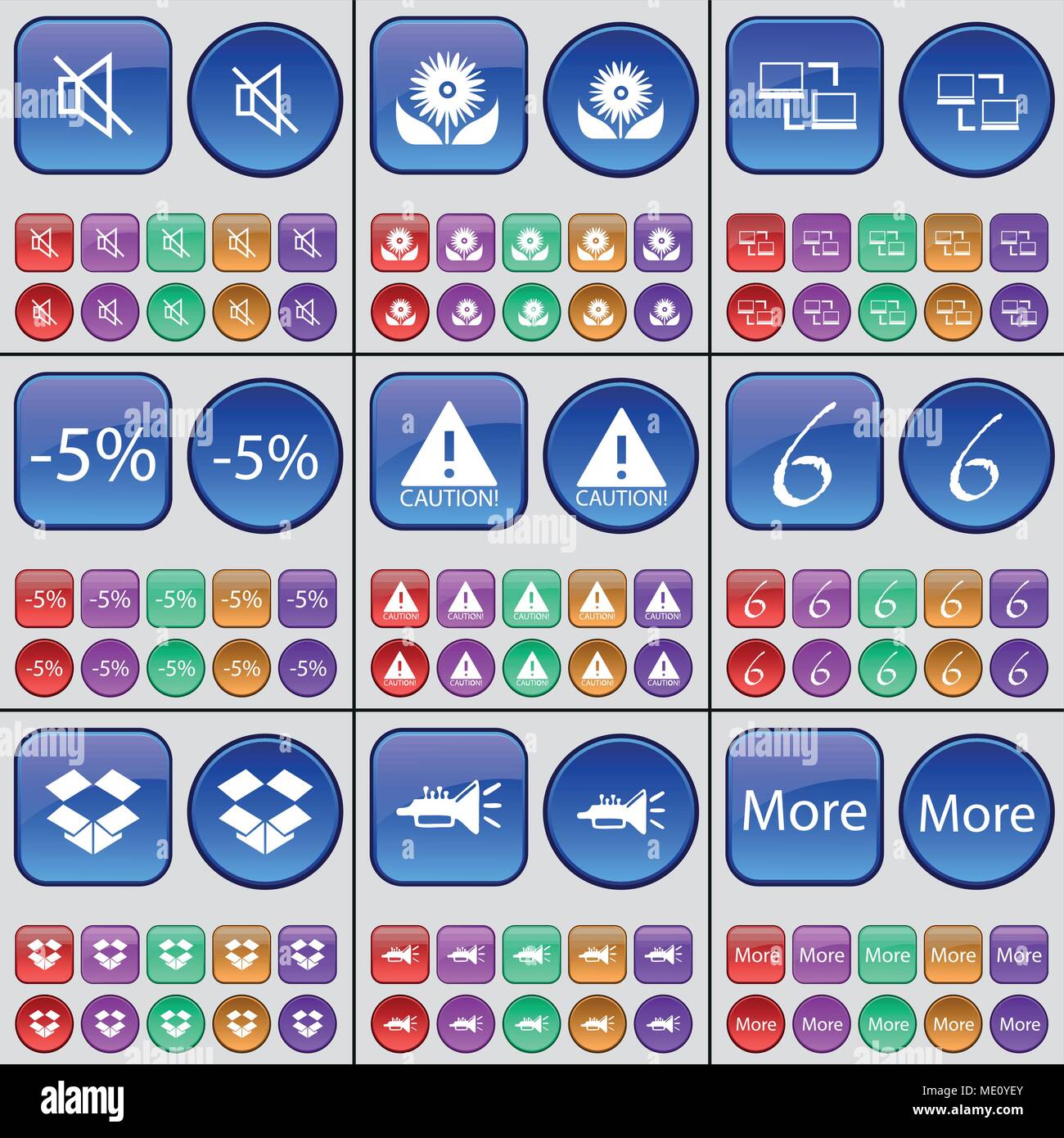 Mute, Flower, Network, Discount, Caution, Six, Box, Trumpet, More. A