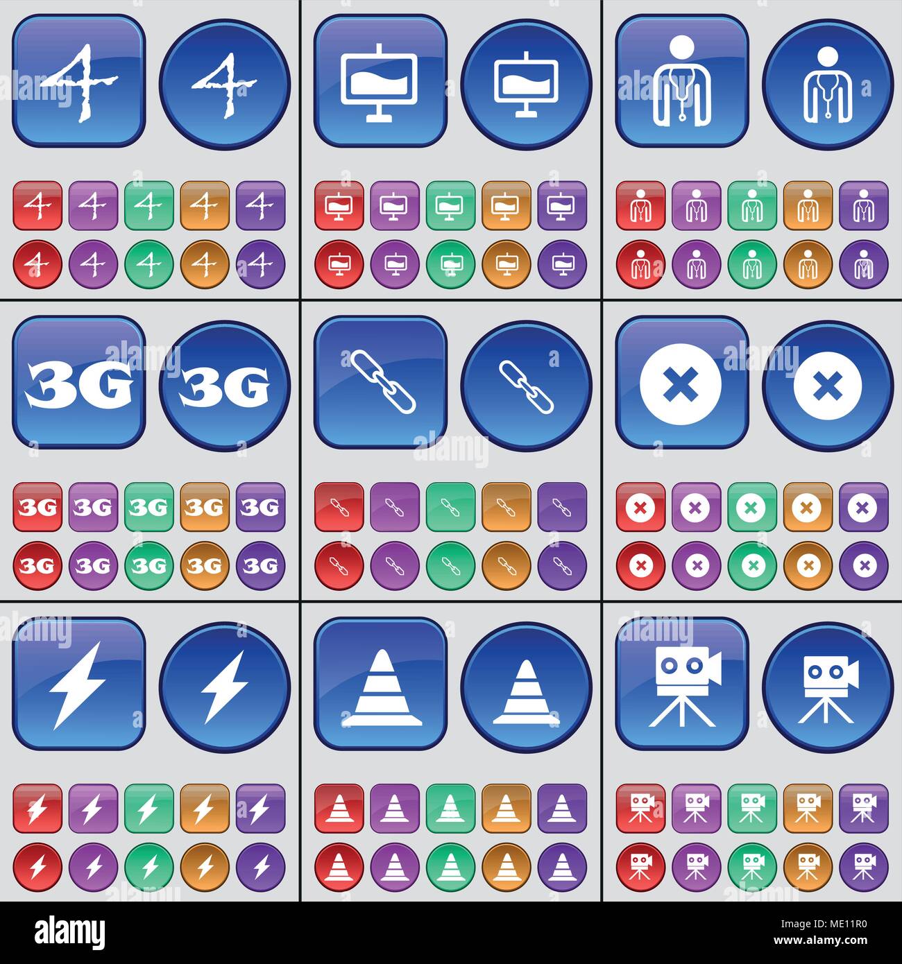 Four, Graph, Silhouette, 3G, Link, Stop, Flash, Cone, Film camera. A ...